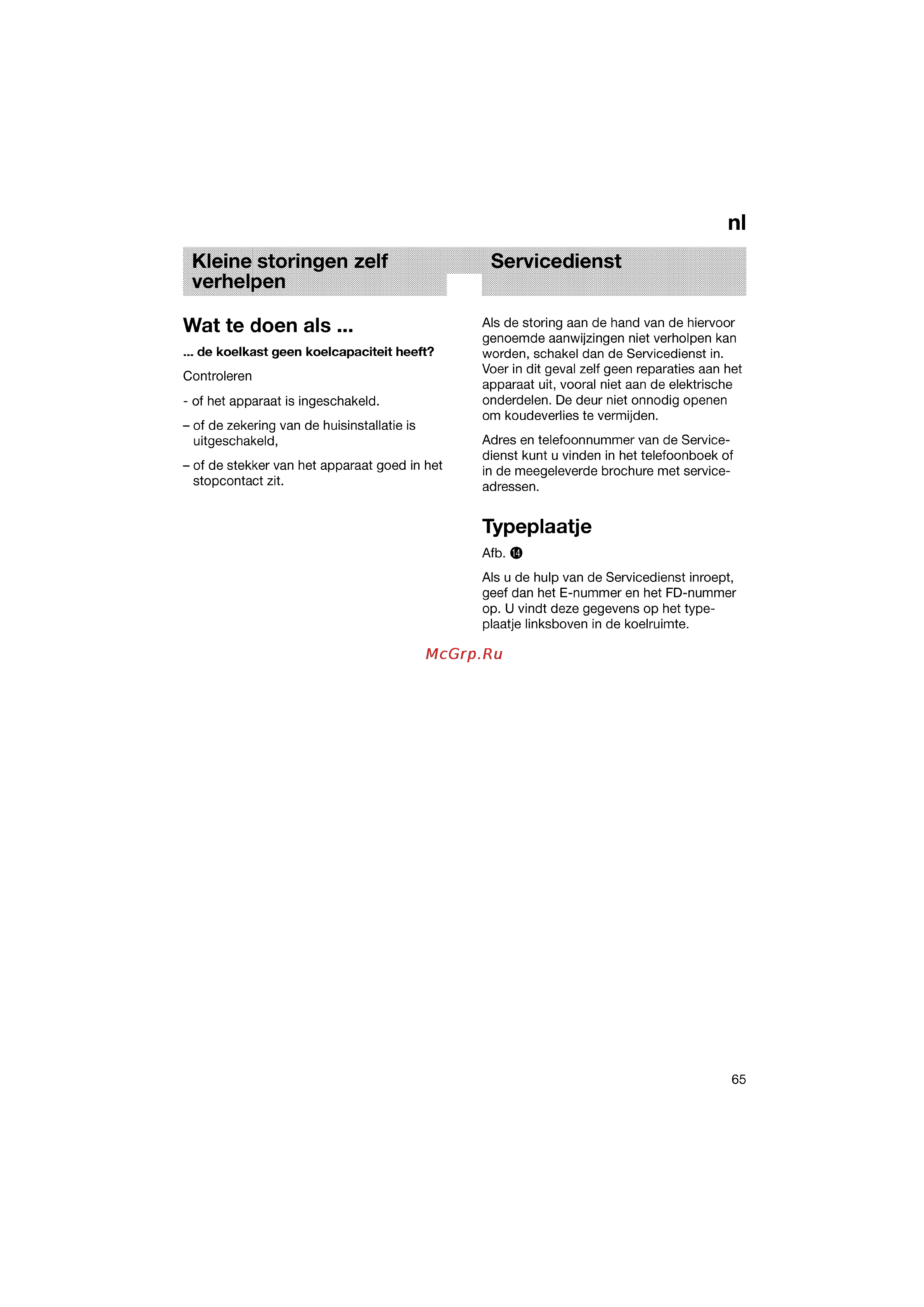 Bosch KGV36640 [65/141] Kleine storingen zelf verhelpen