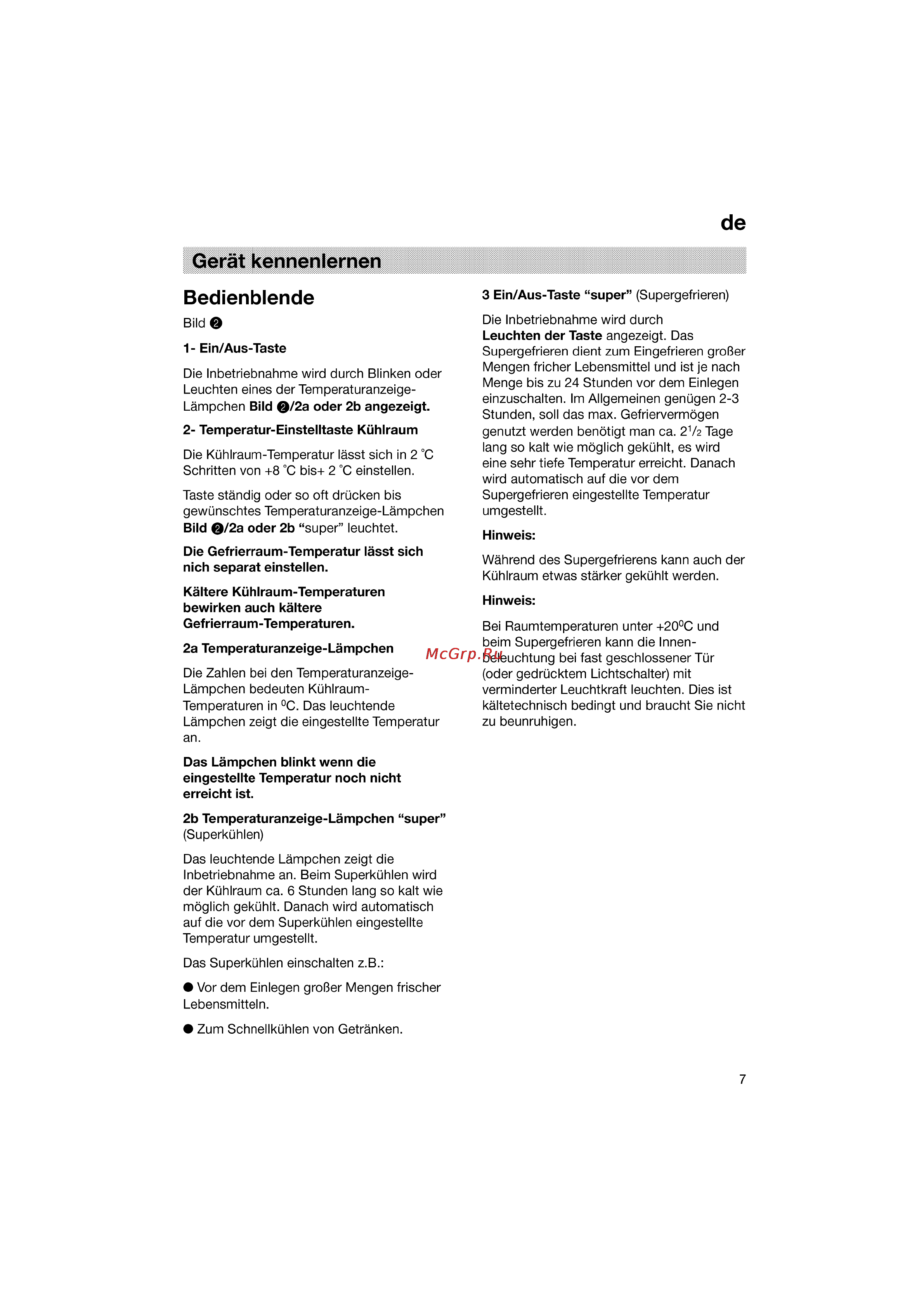 Bosch KGV33660 IE [7/141] Bedienblende
