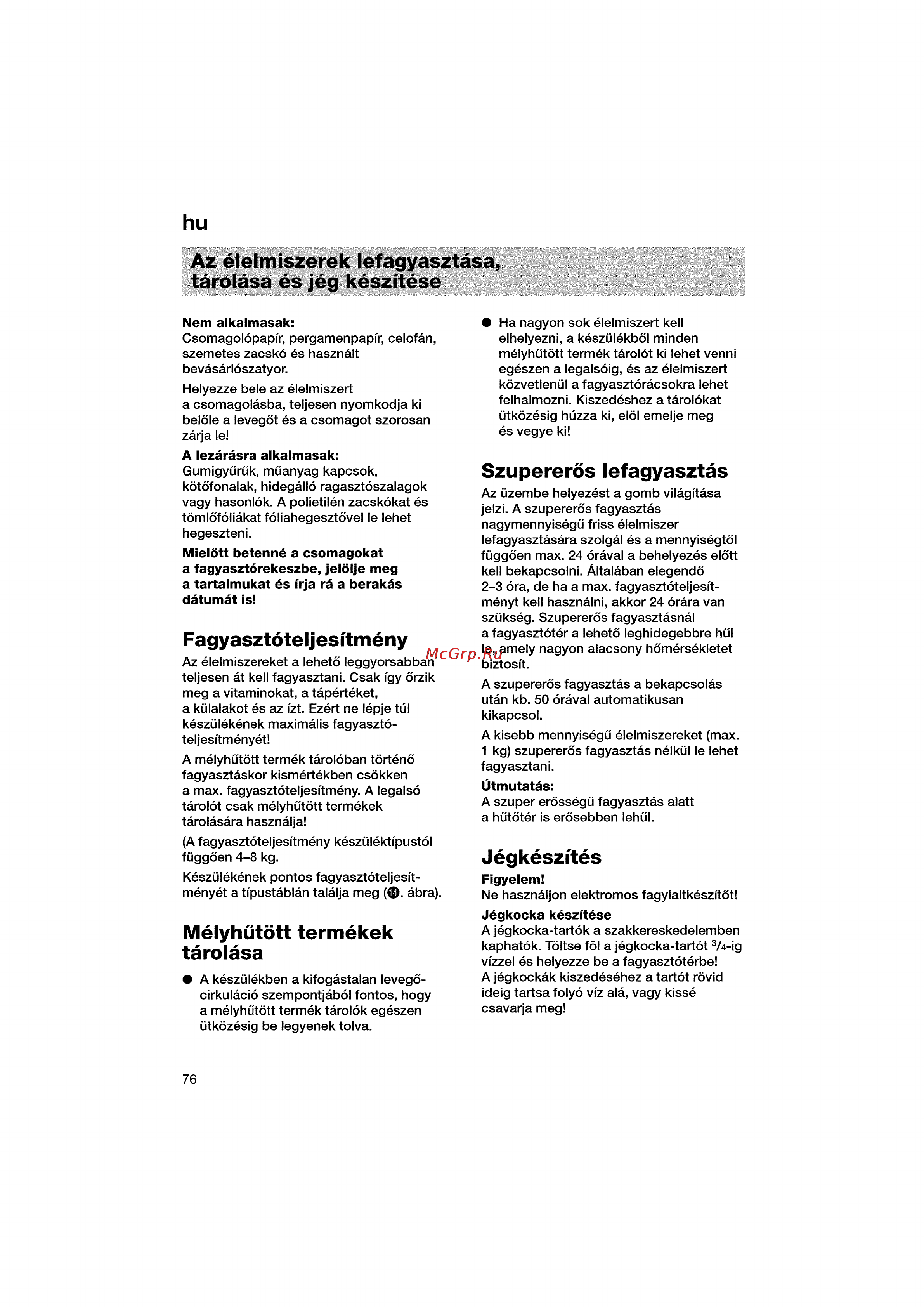 Bosch KGV36640 [76/141] Az élelmiszerek lefagyasztása tárolása és jég készítése