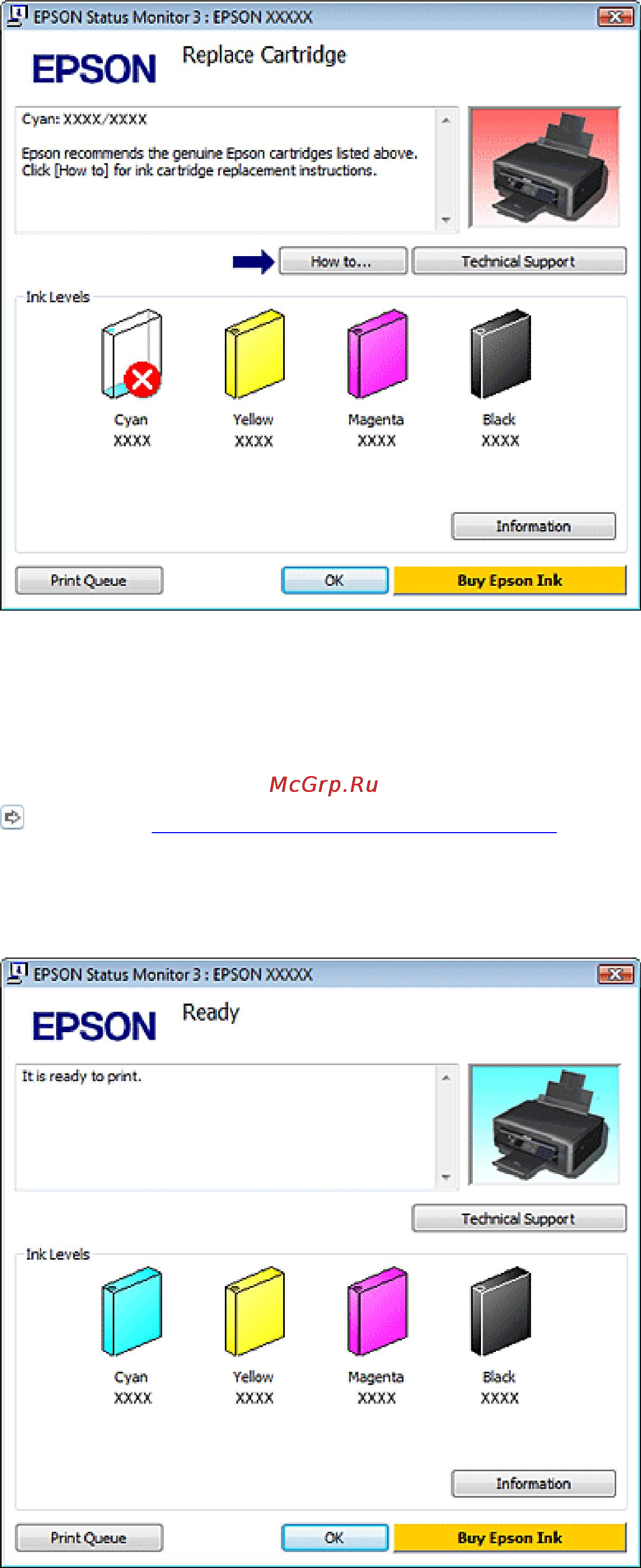 Epson Stylus SX440W [44/98] Работа с epson status monitor 3
