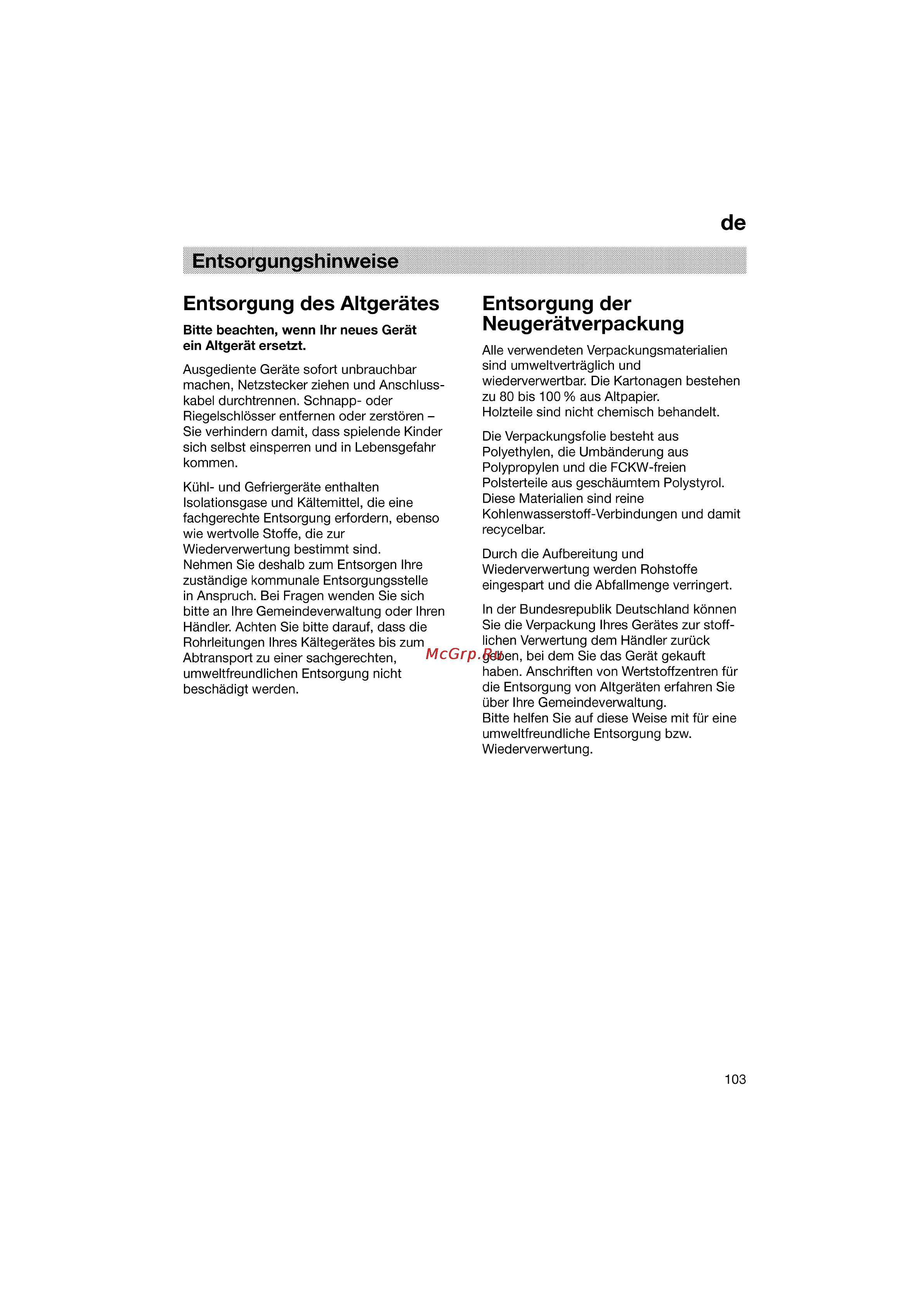 Bosch KGV33600 [103/121] Entsorgung der neugerätverpackung
