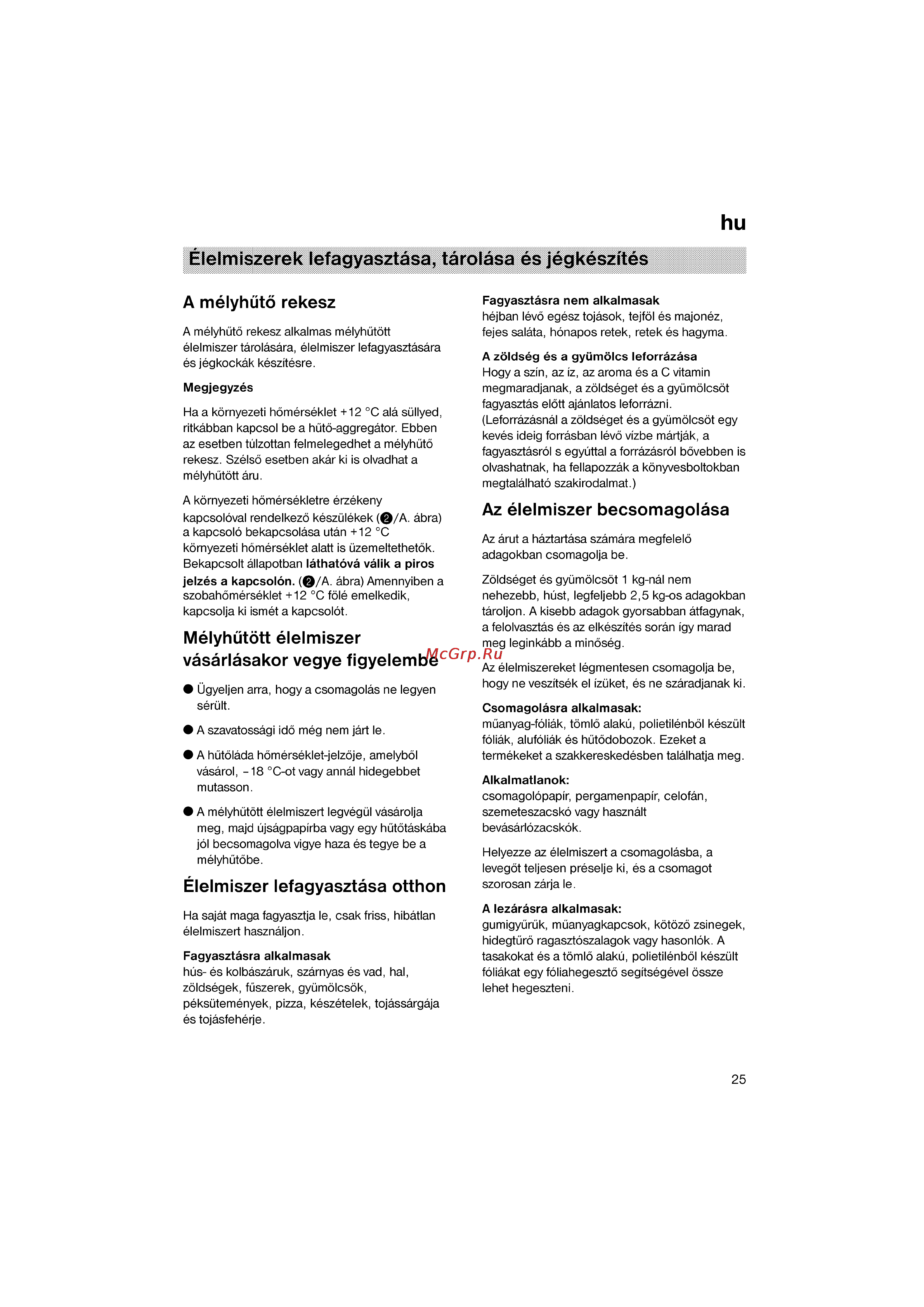 Bosch KGV33600 [25/121] Élelmiszerek lefagyasztása tárolása és jégkészítés