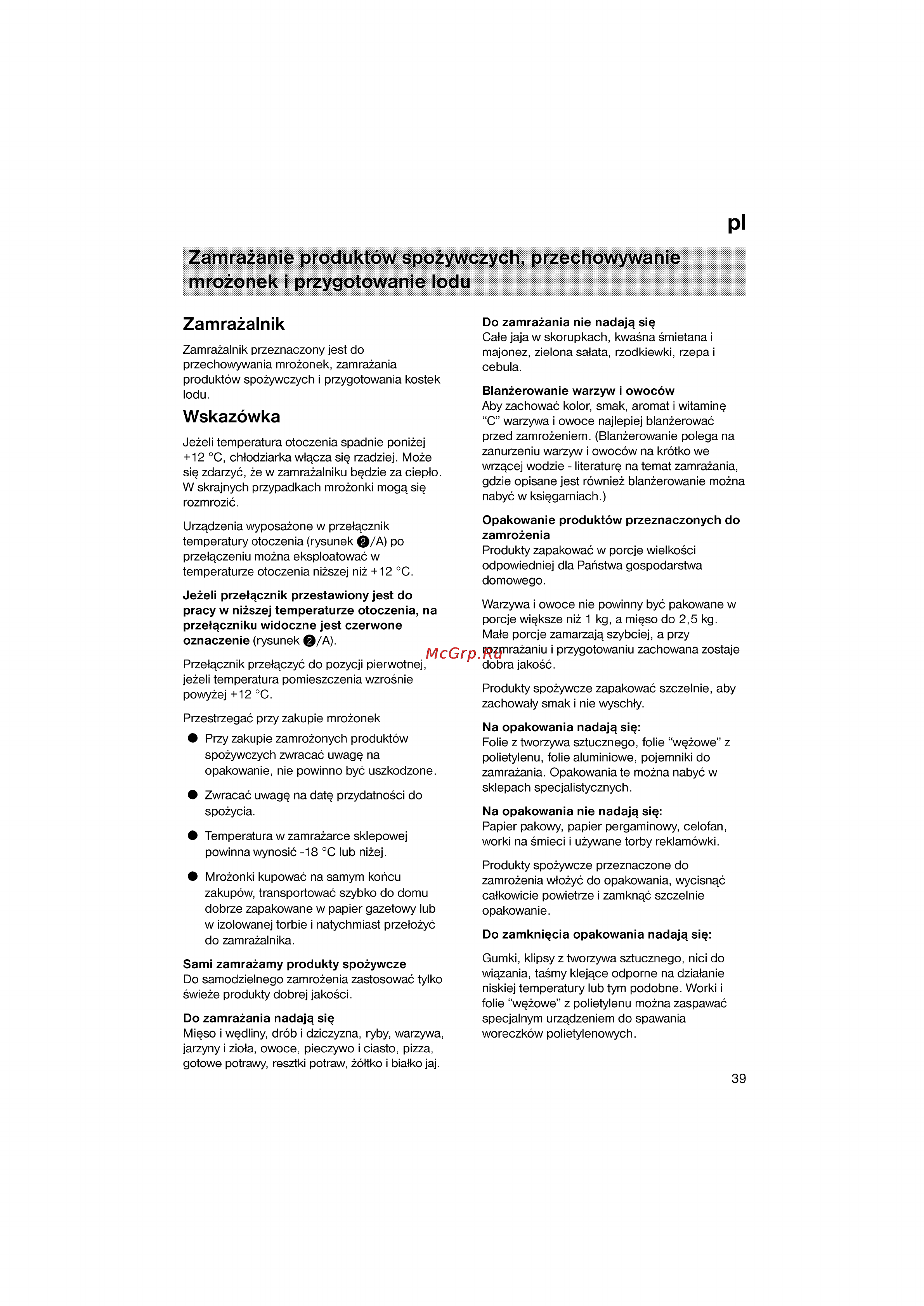Bosch KGV33600 [39/121] Zamrazanie produktów spozywczych przechowywanie mrozonek i przygotowanie lodu