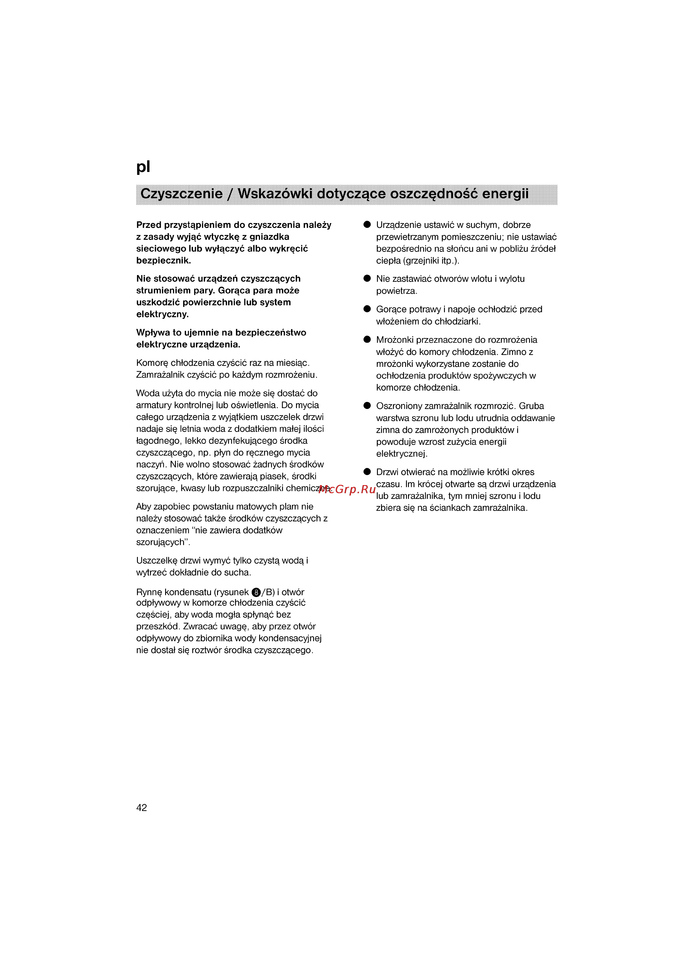 Bosch KGV33600 [42/121] Czyszczenie wskazówki dotyczqce oszczçdnosc energii