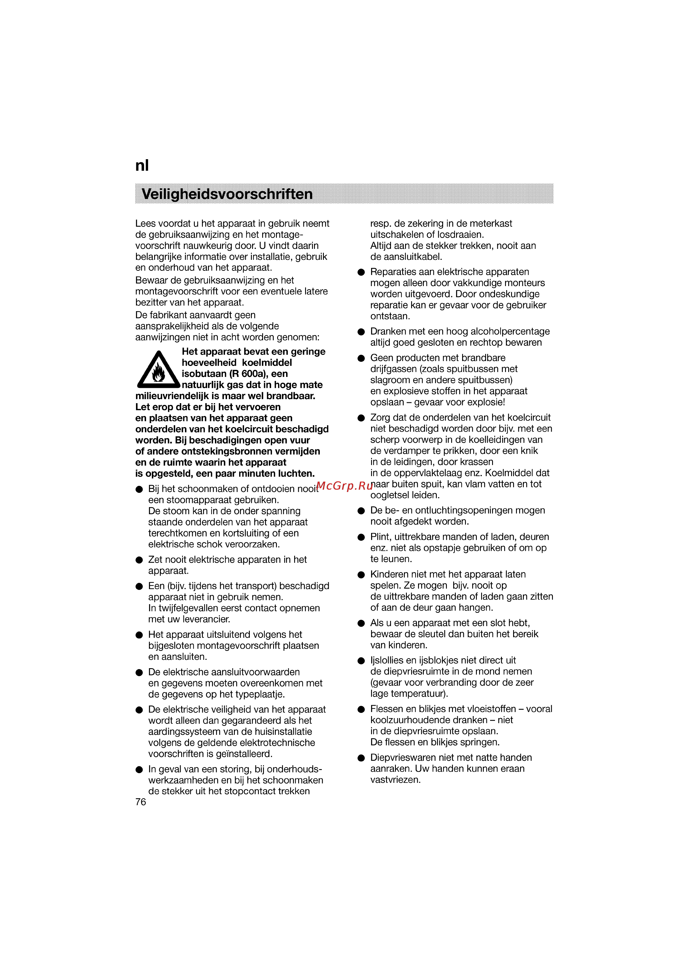 Bosch KGV33600 [76/121] Veiligheidsvoorschriften