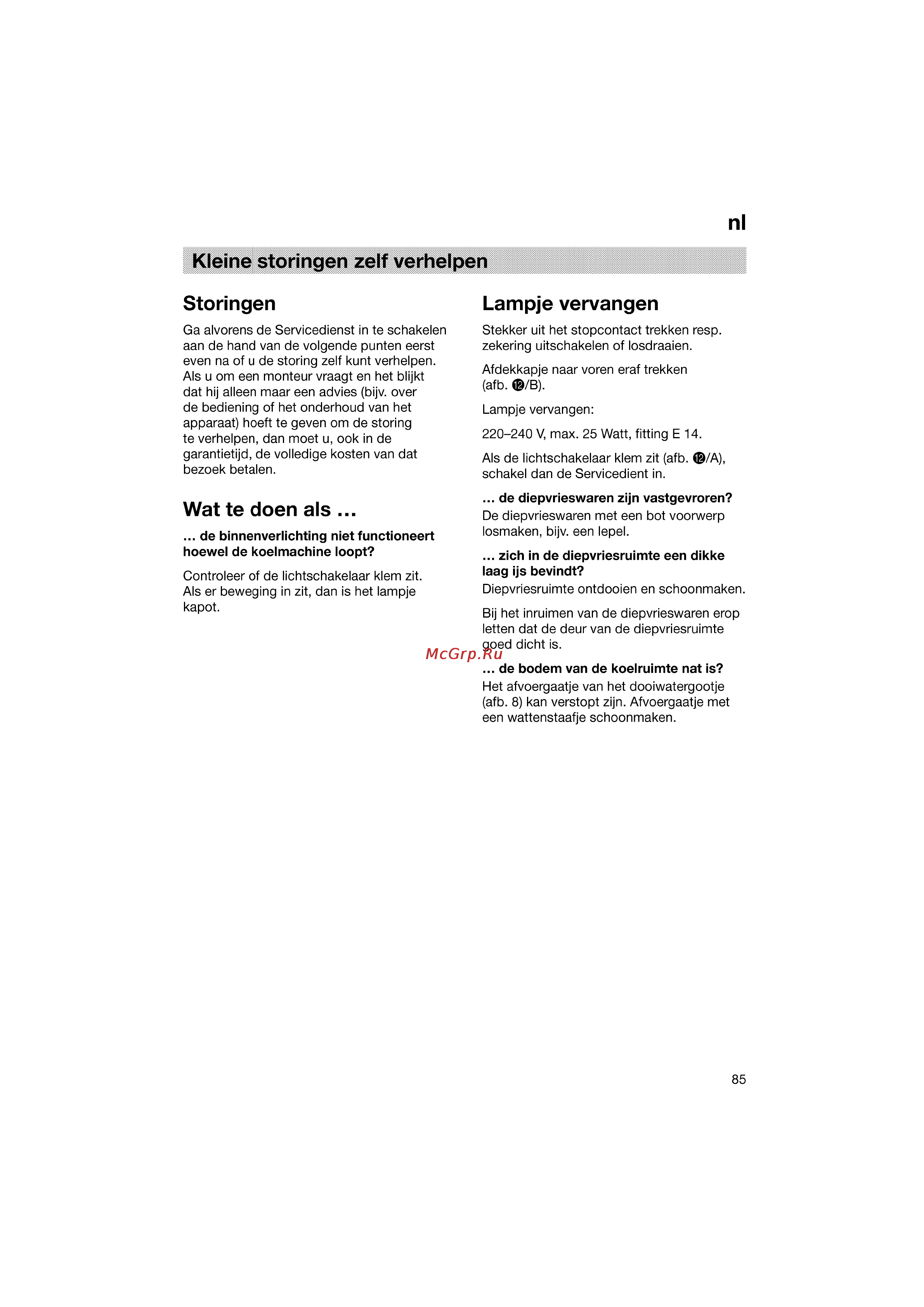 Bosch KGV33600 [85/121] Kleine storingen zelf verhelpen