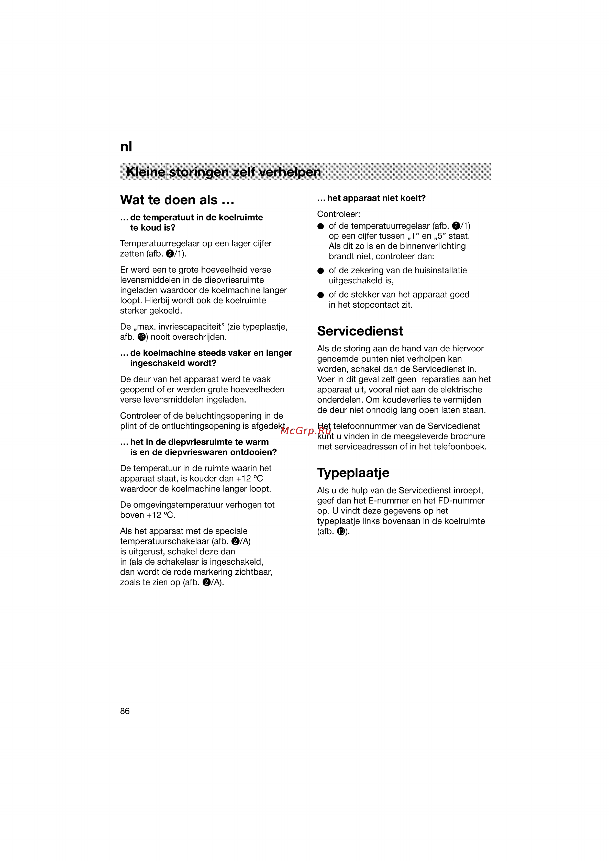Bosch KGV36600 [86/121] Kleine storingen zelf verhelpen