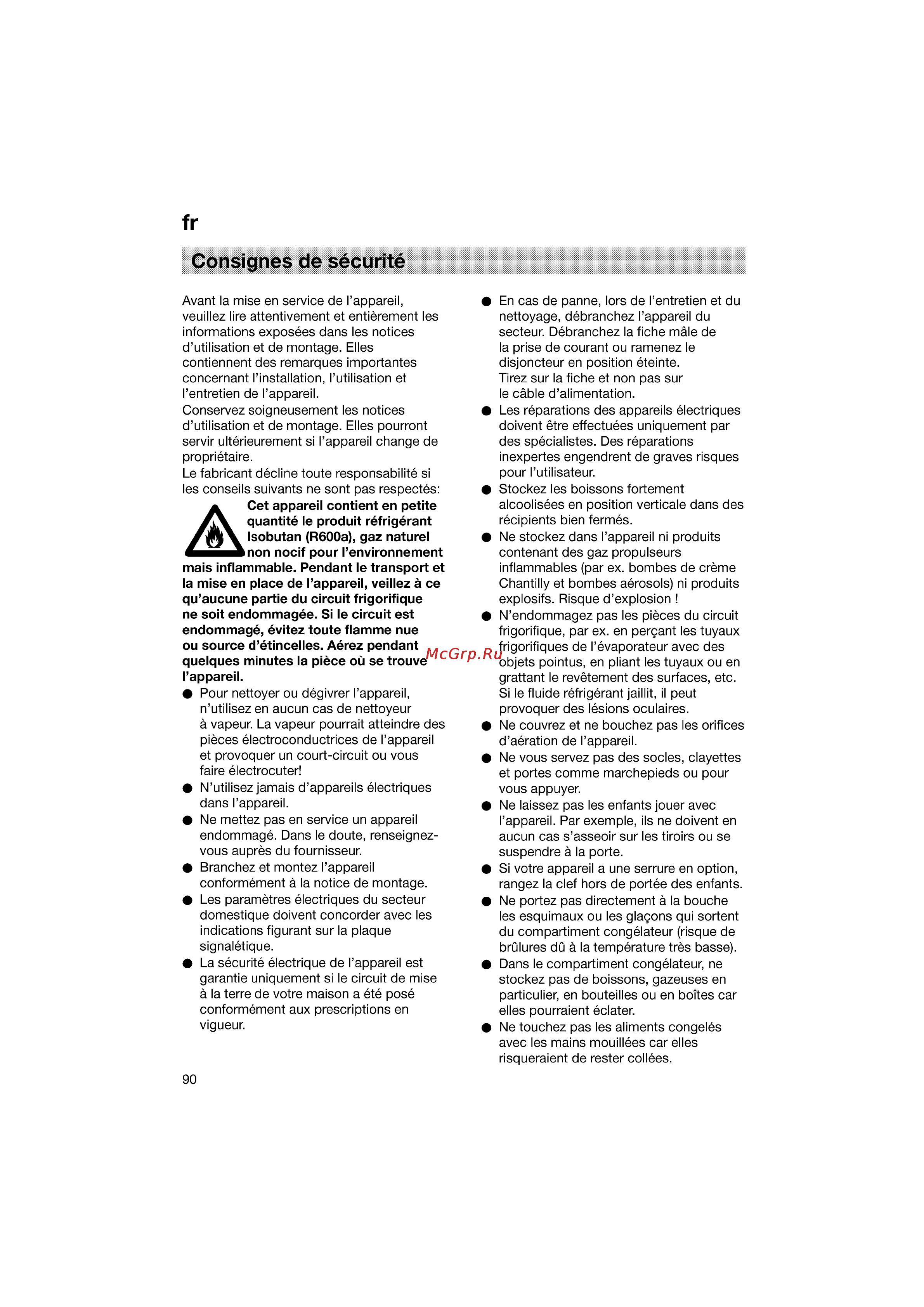 Bosch KGV33600 [90/121] Consignes de sécurité