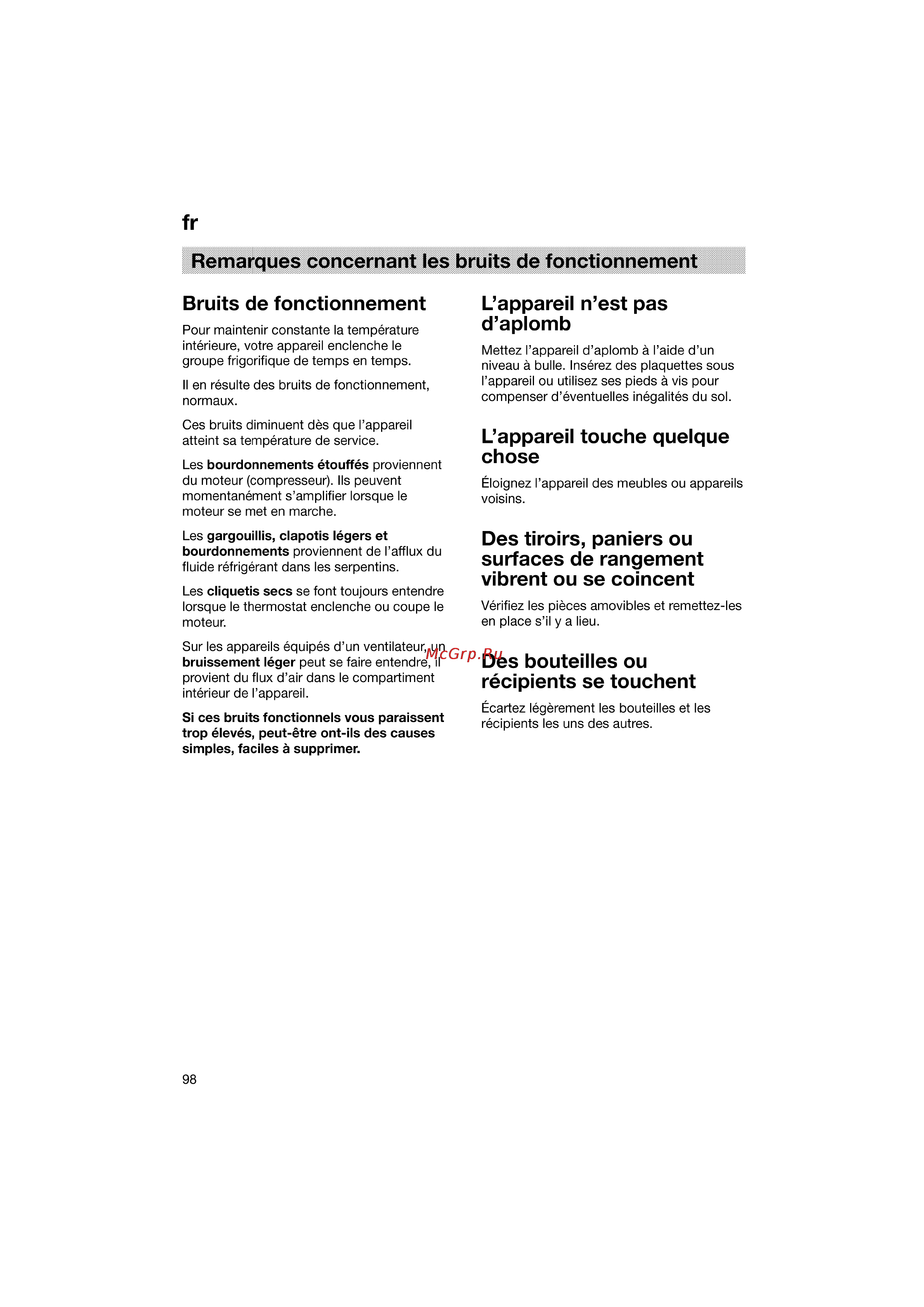 Bosch KGV33600 [98/121] Bruits de fonctionnement