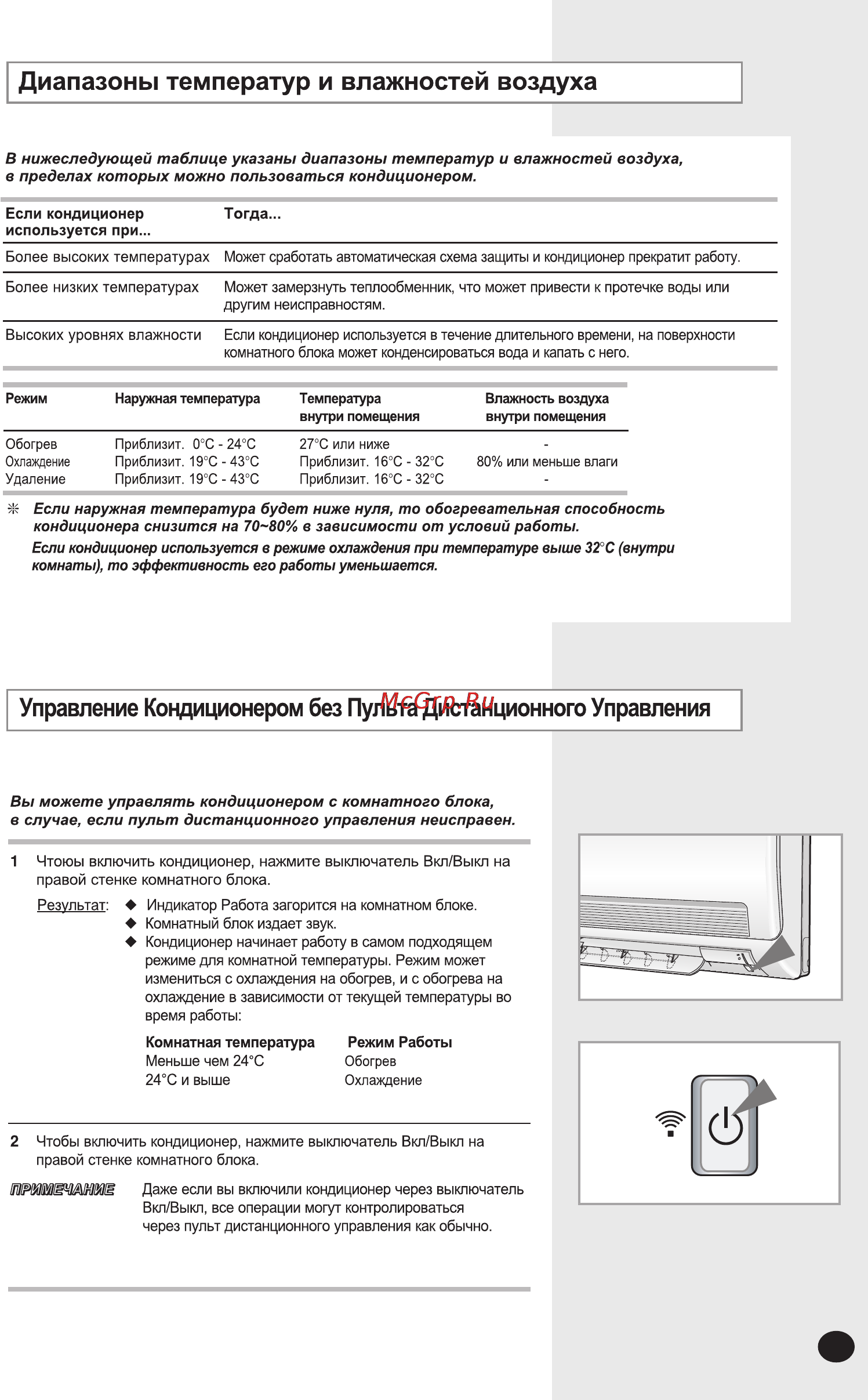 Samsung AQ18FENSER [19/22] Вы можете управлять кондиционером с комнатного блока в случае если пульт дистанционного управления неисправен