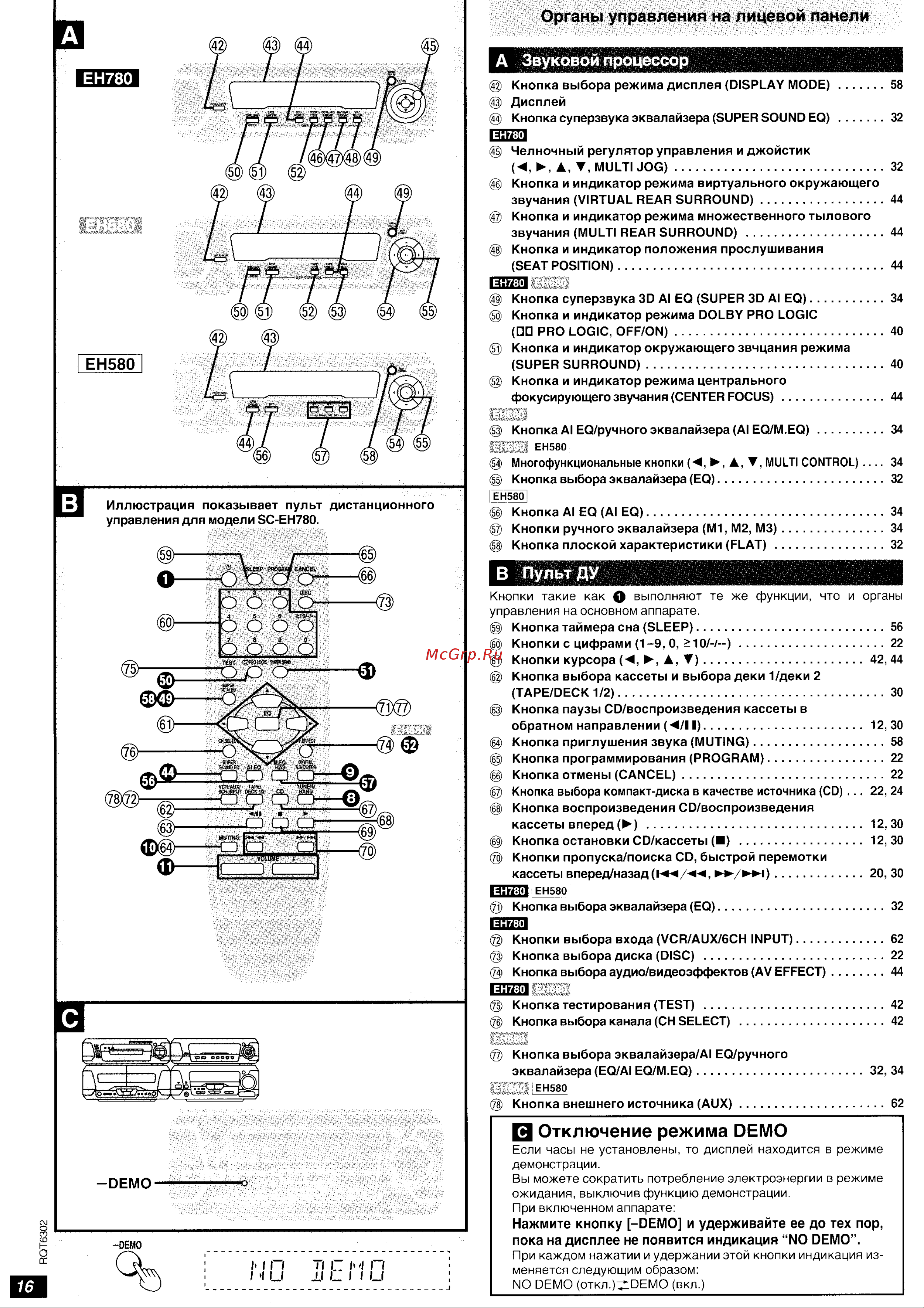 Technics SC-EH780 [9/35] Органы управления на лицевой панели