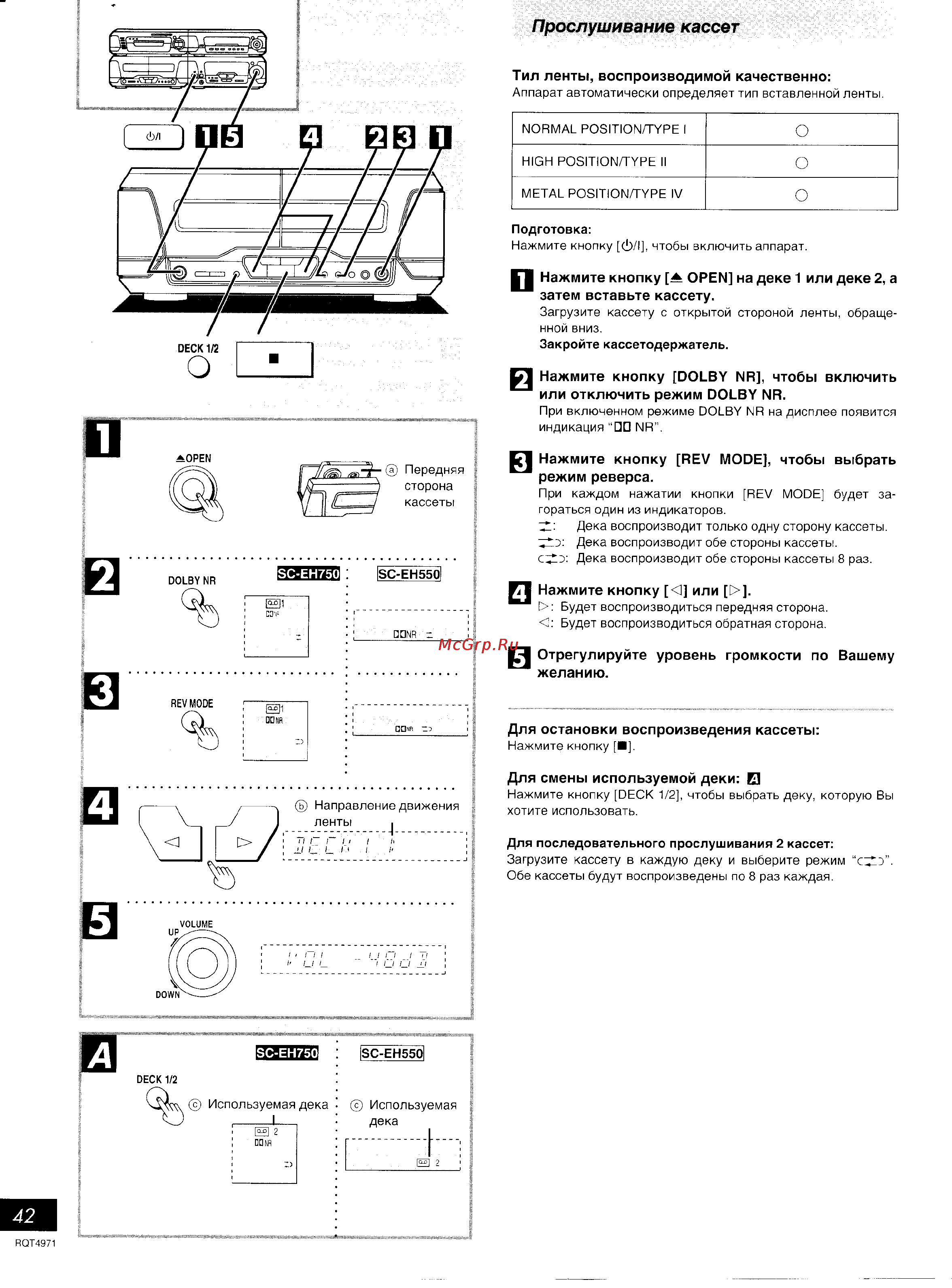 Technics SC-EH550 [22/48] Прослушивание кассет