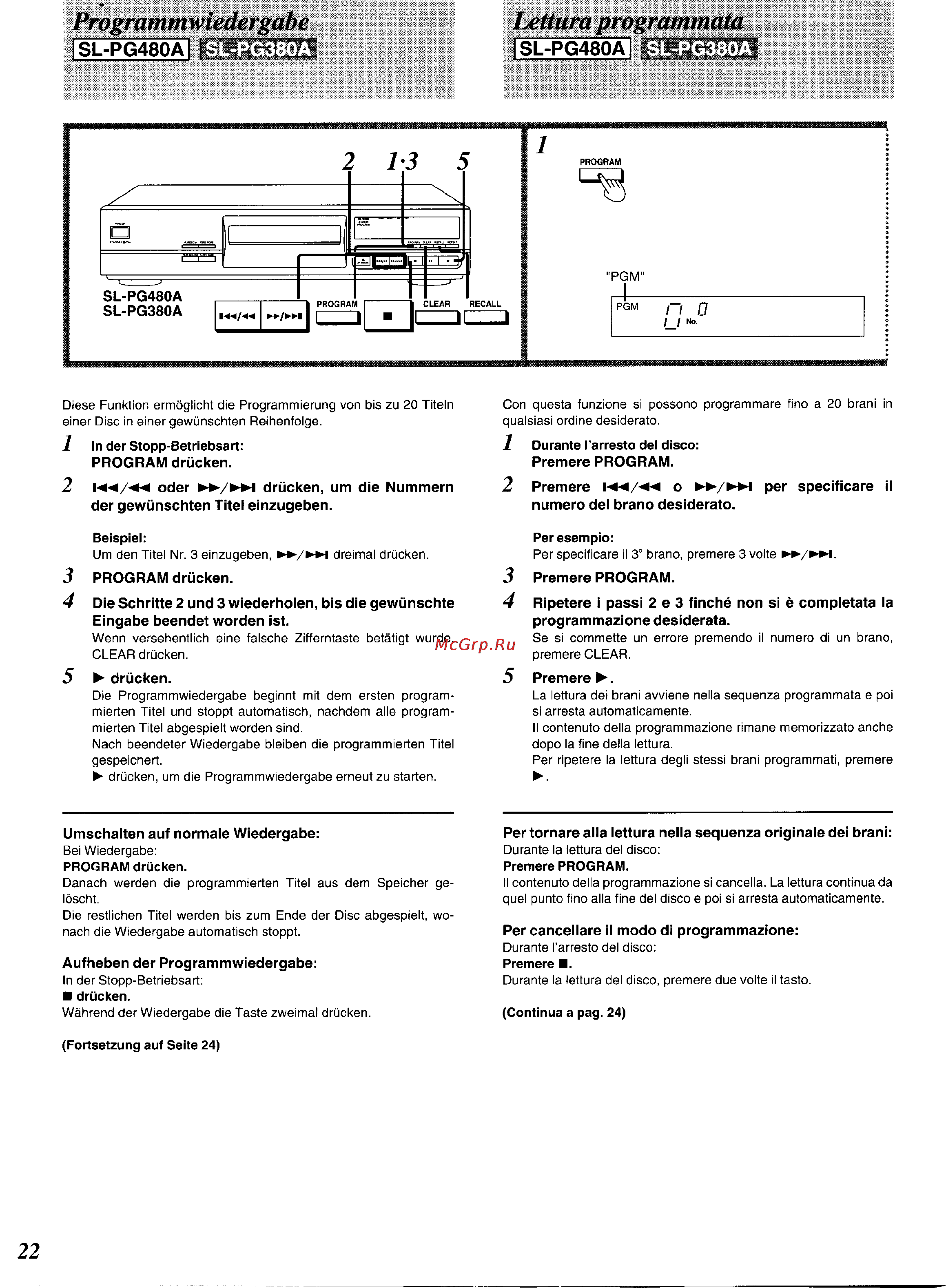 Technics SL-PG580A [20/51] Programmwiedergabe lettura programmata
