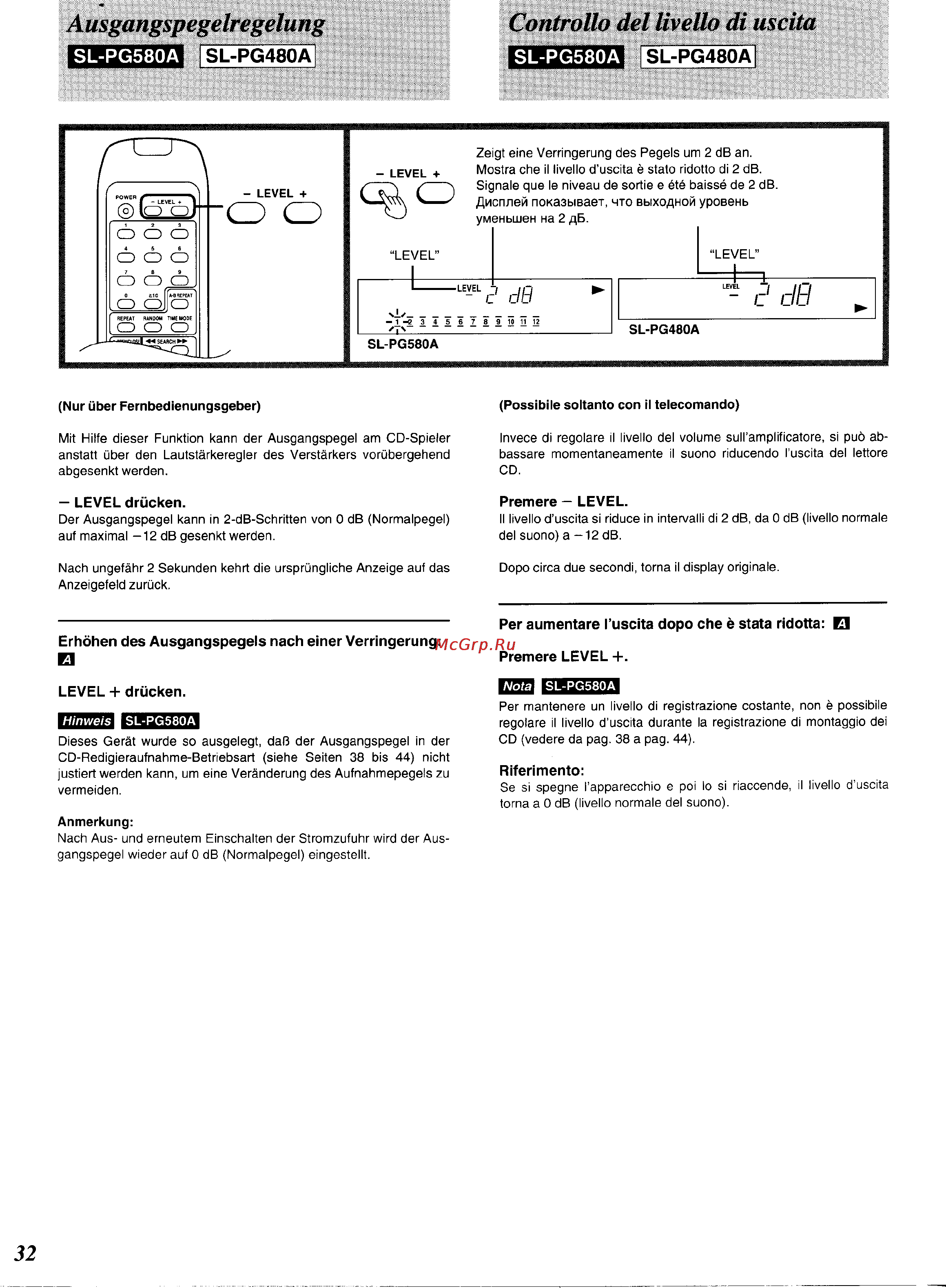 Technics SL-PG580A [30/51] Ausgangspegelregelung