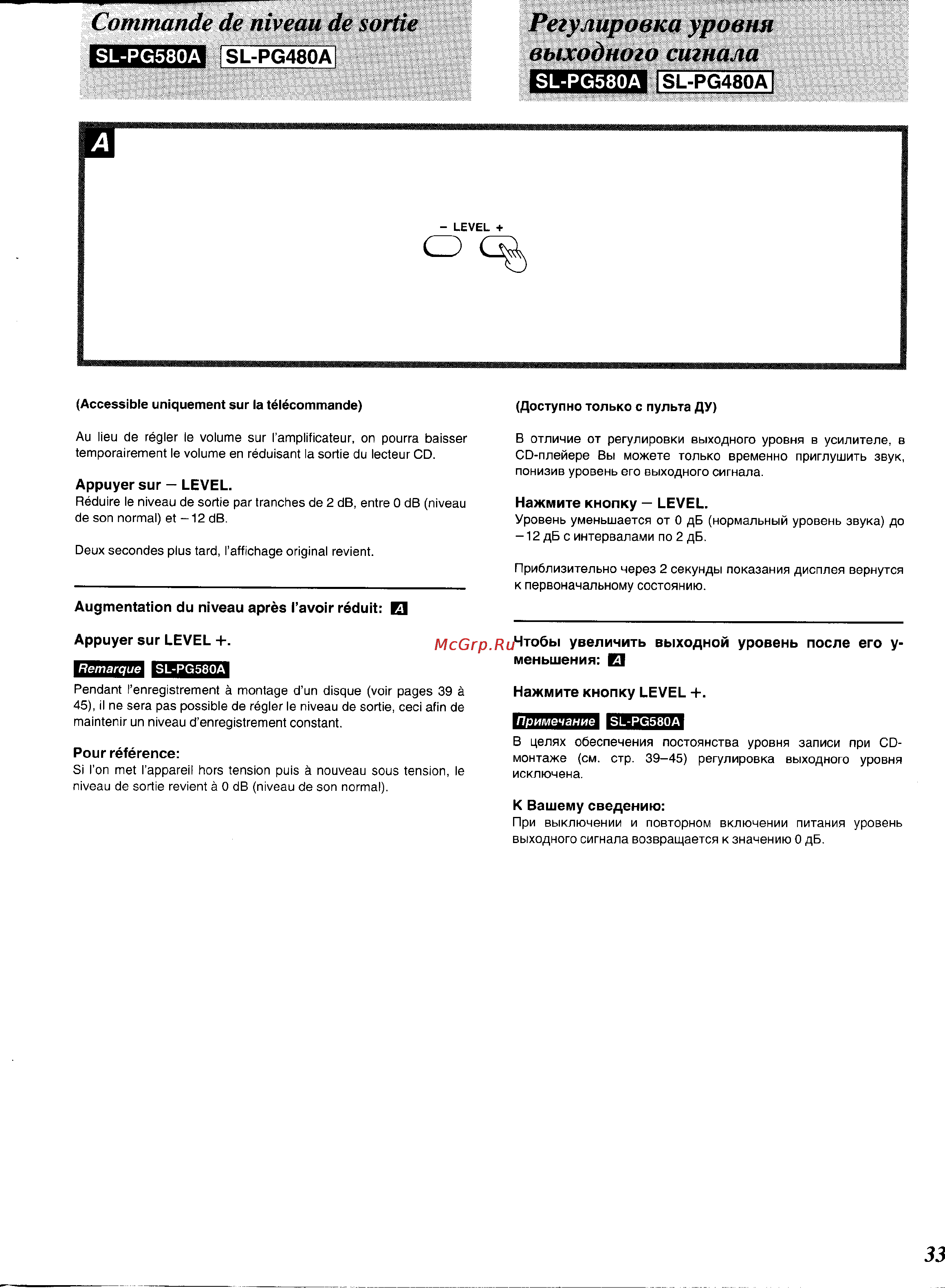 Technics SL-PG380A [31/51] Commande de niveau de sortie