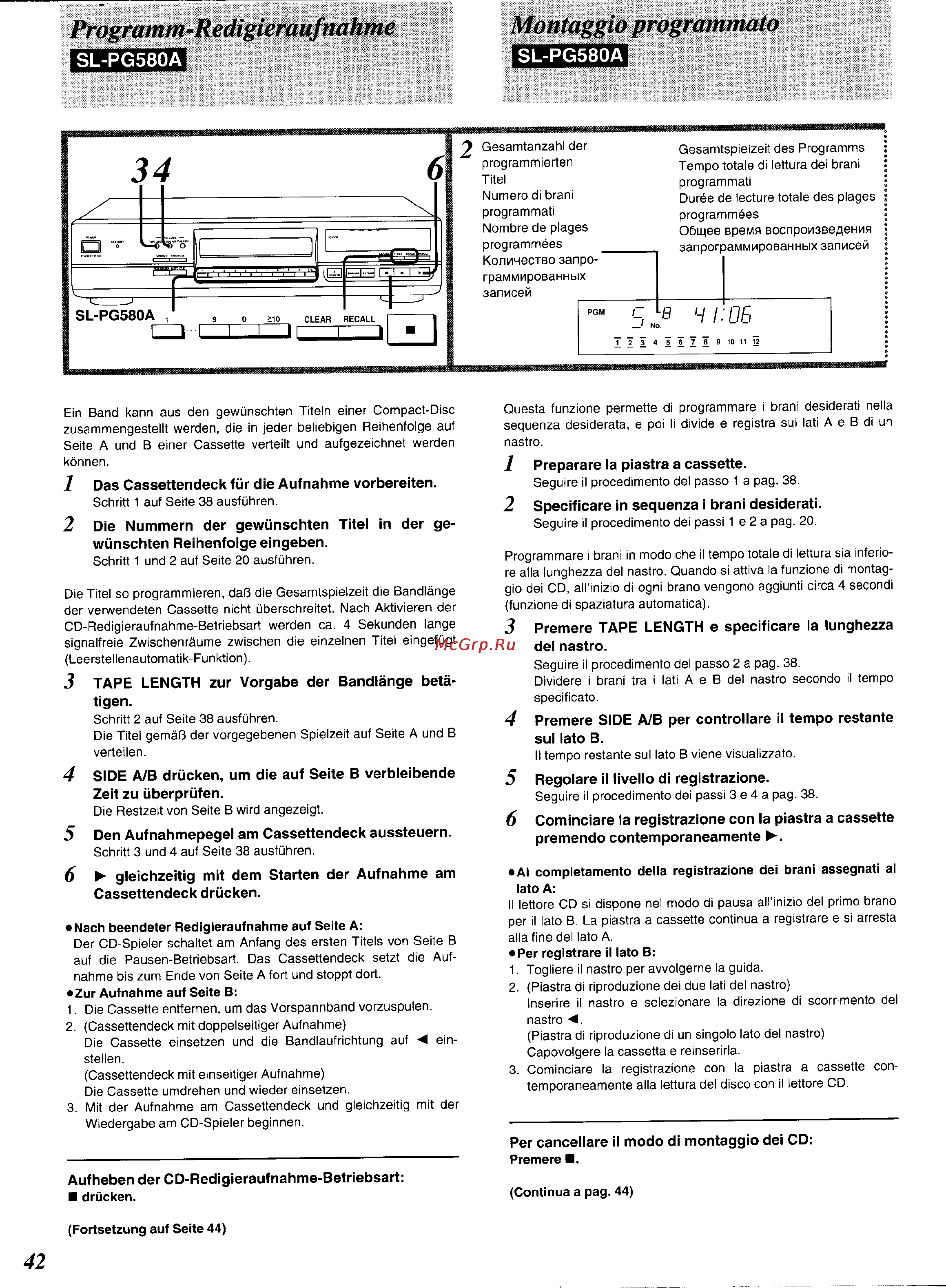Technics SL-PG380A [40/51] Programm redigieraufnahme montaggio programmato
