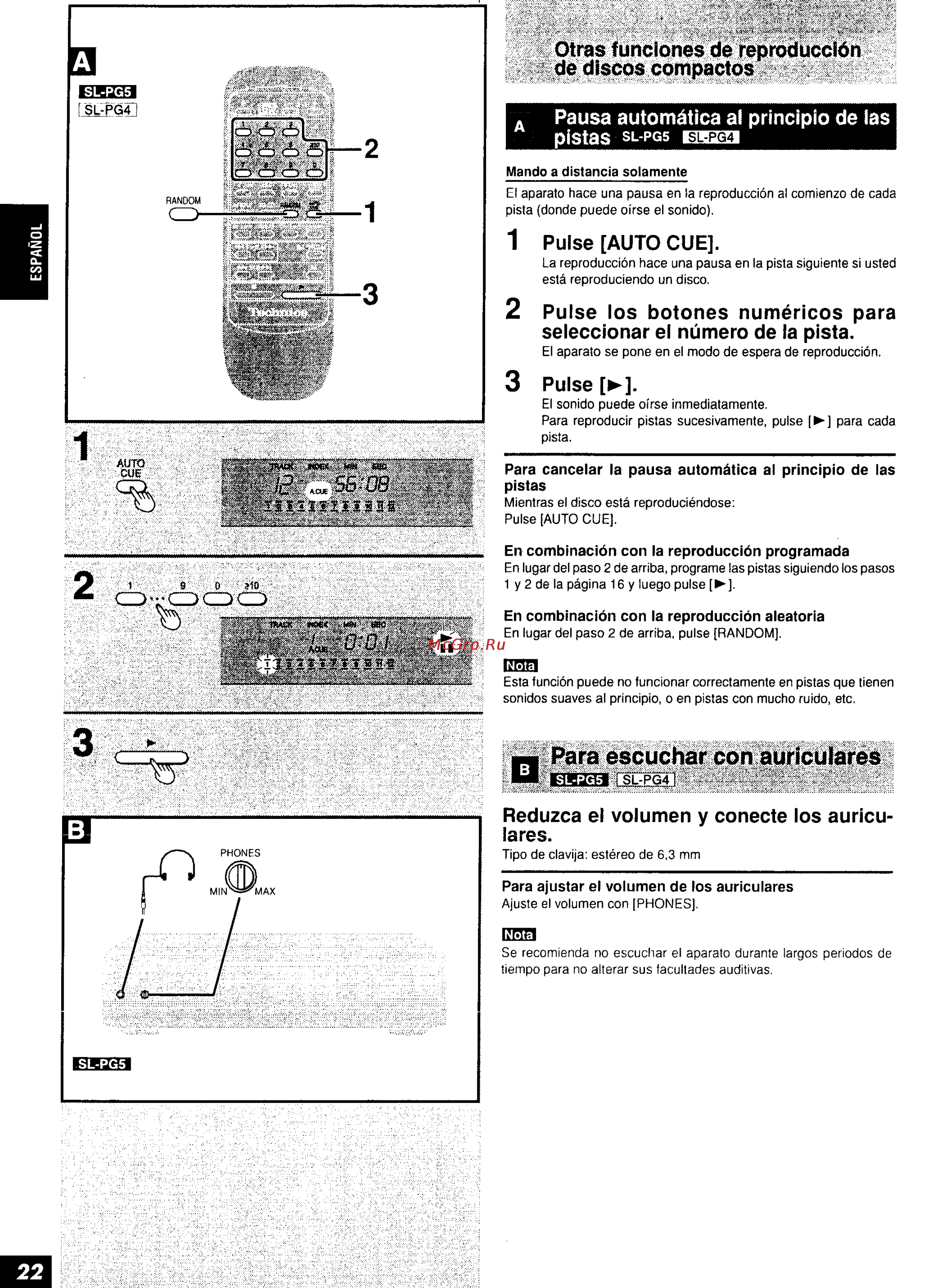 Technics SL-PG5 [18/26] Para escuchar con auriculares