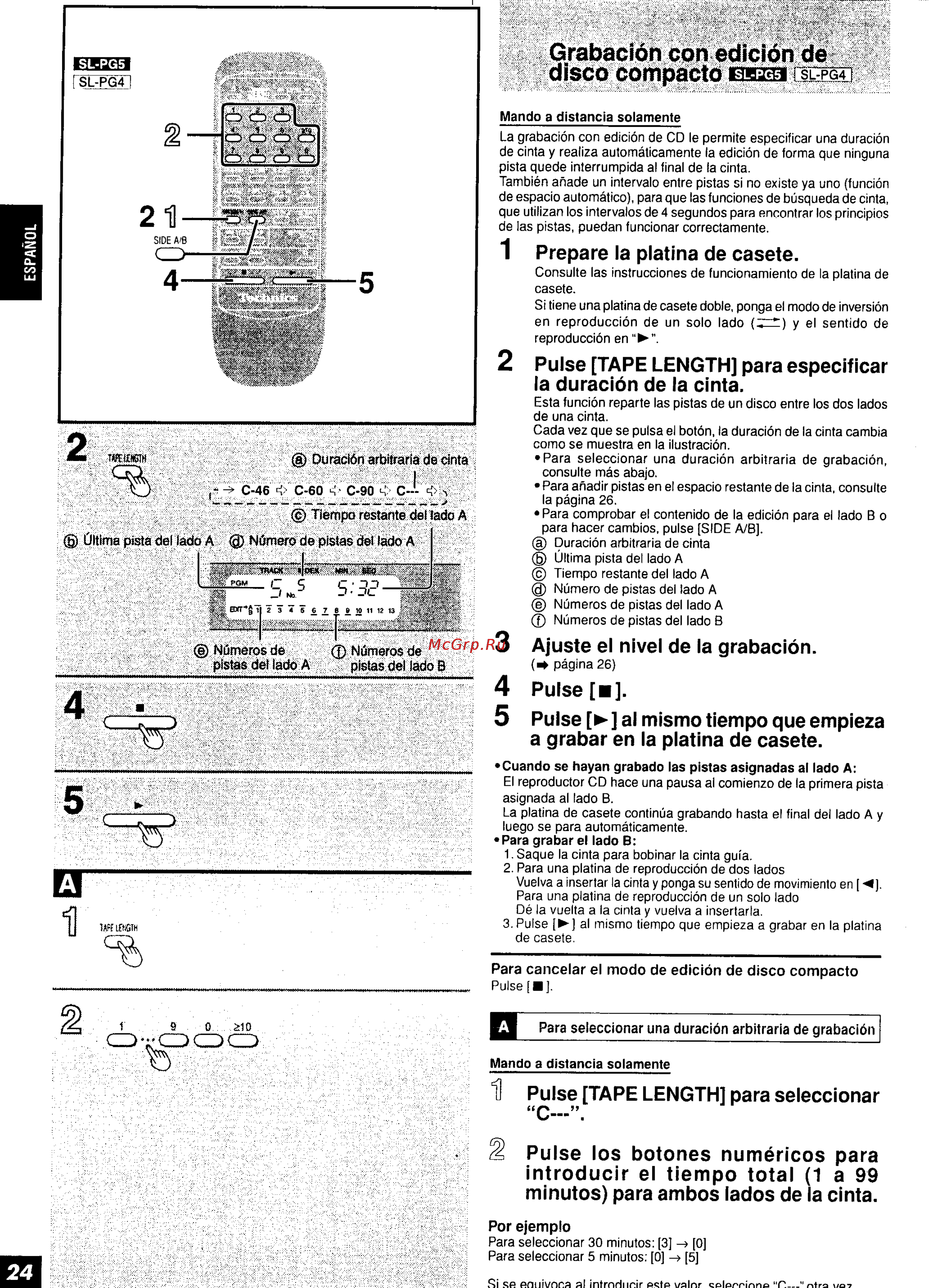 Technics SL-PG5 [20/26] Grabación con edición dé disco compacto
