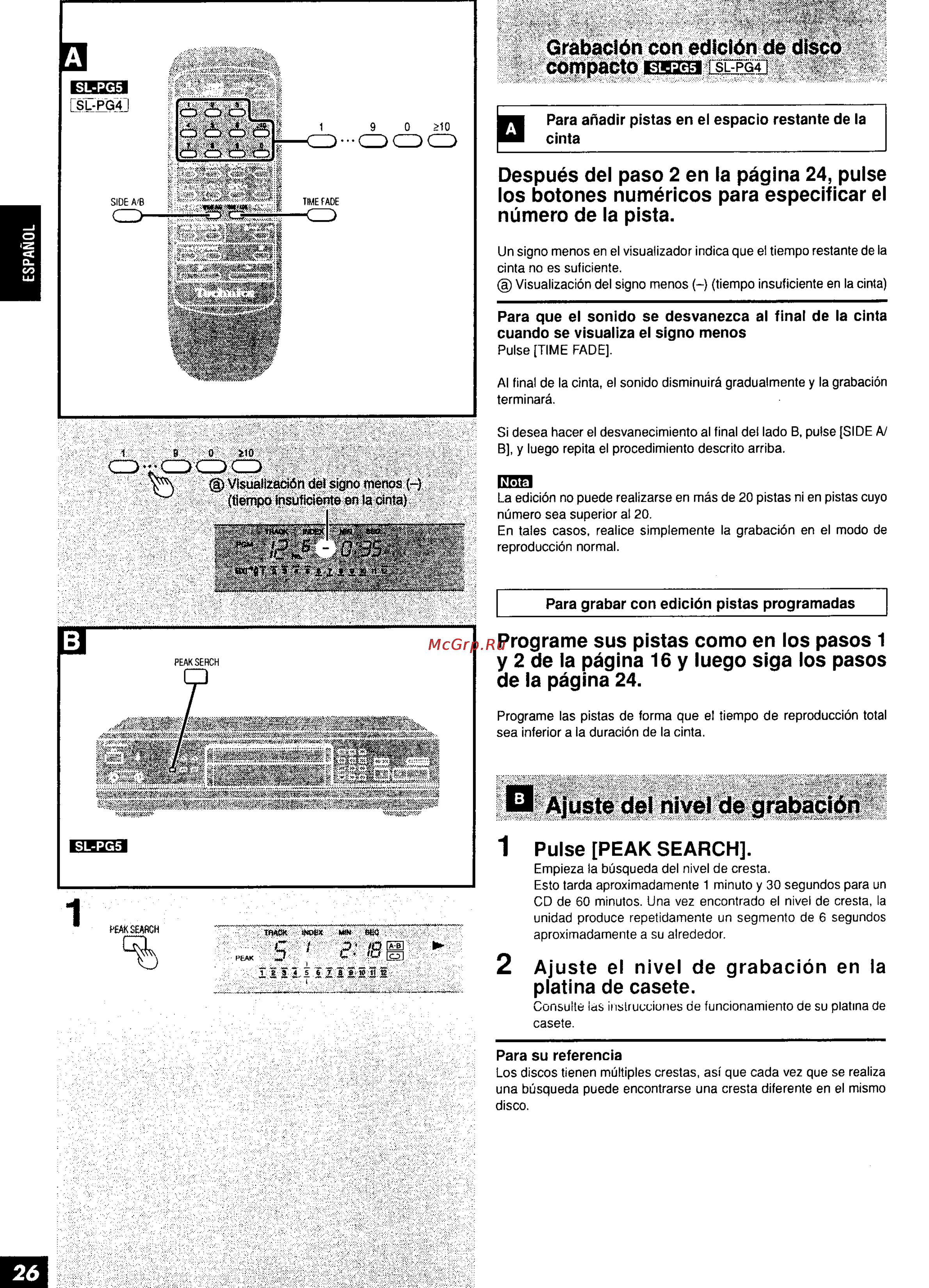Technics SL-PG5 [22/26] Ajuste del nivel de grabación