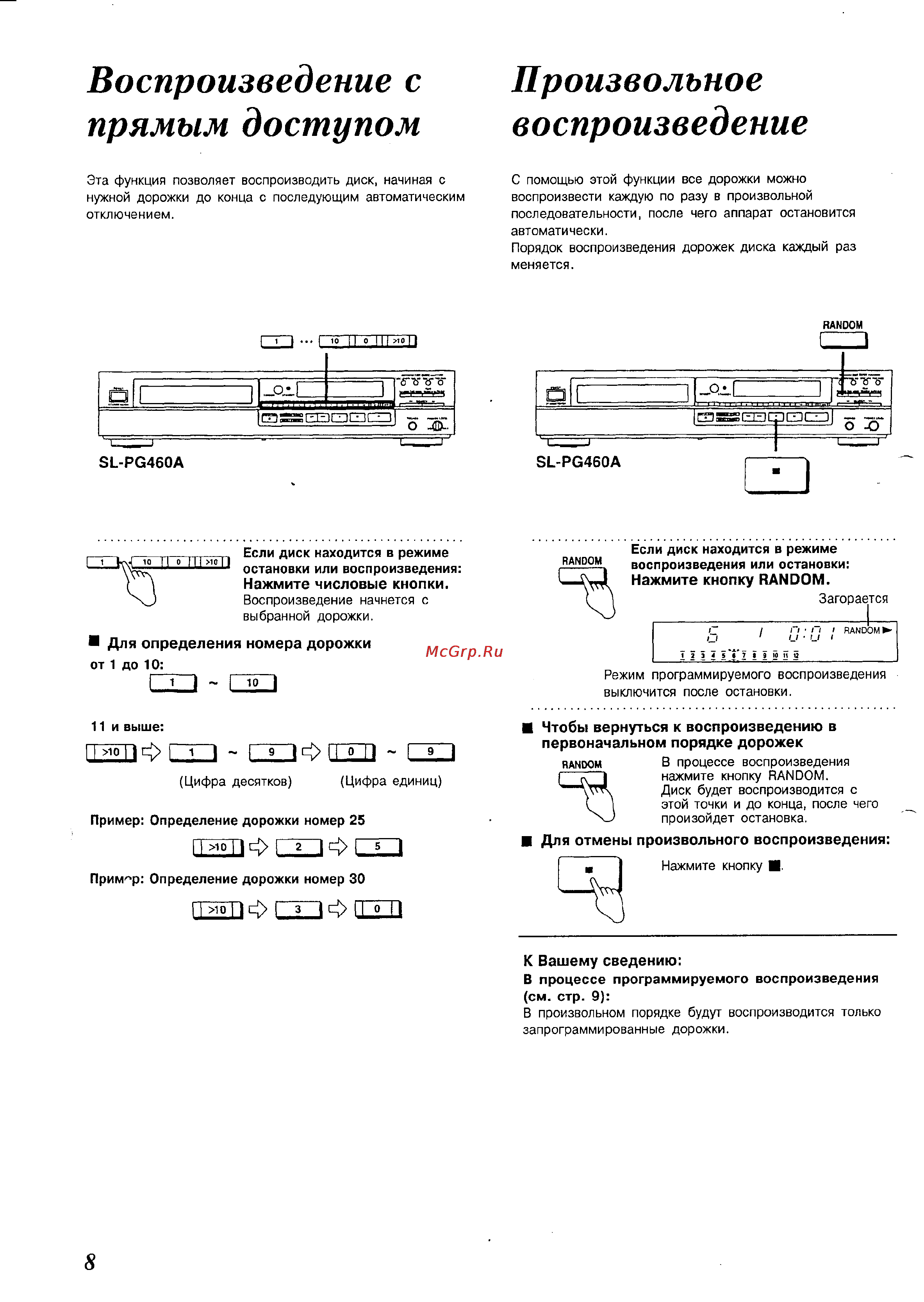Technics SL-PG360A [8/23] Воспроизведение с прямым доступом