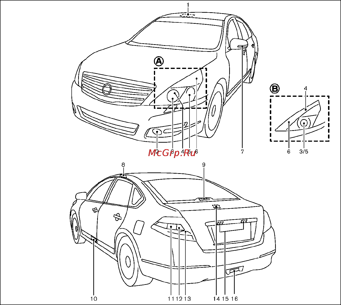 Nissan Teana [304/335] Расположение приборов освещения и световой сигнализации