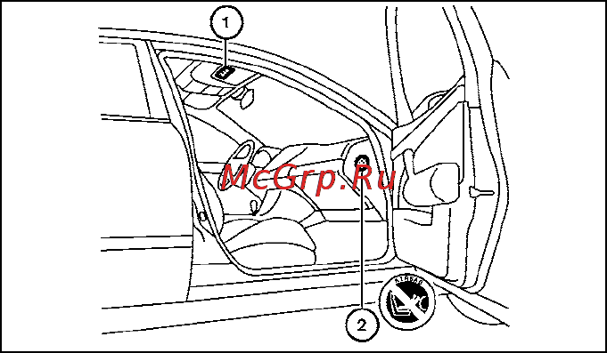 Nissan Tiida [42/221] Наклейки с предупреждениями о подушках безопасности