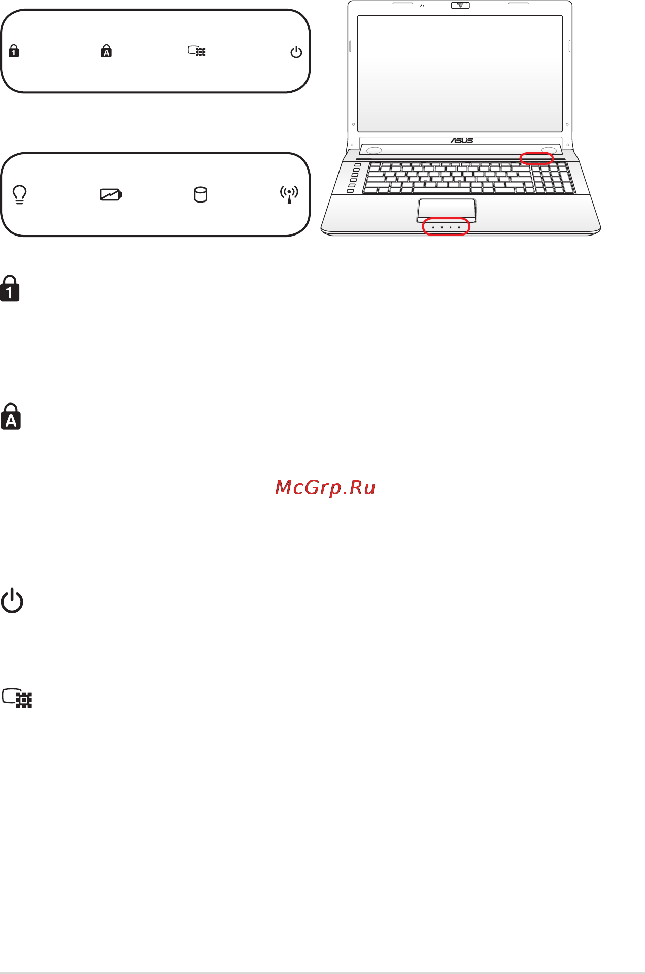 Asus N73S/N73SV i32310M 4G [43/111] Индикаторы