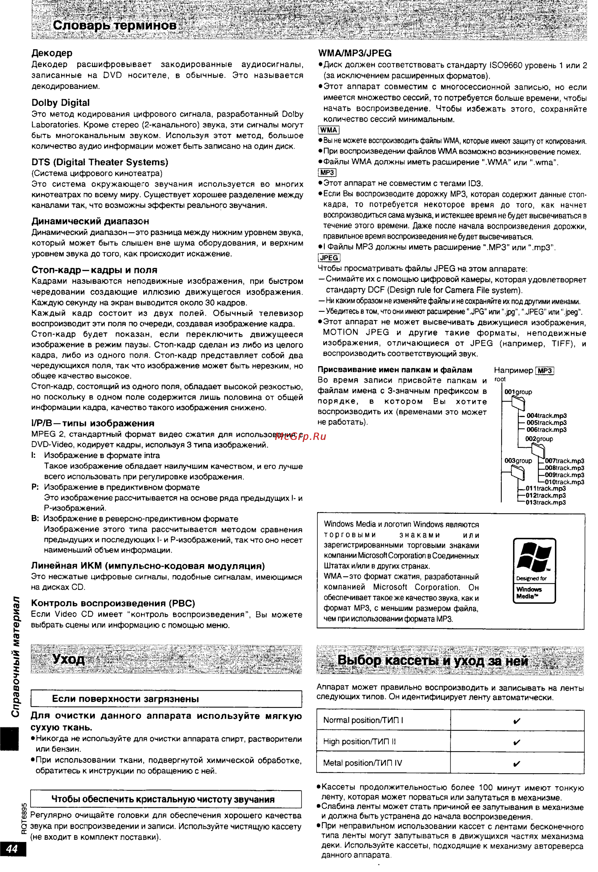 Technics SC-DV290 [44/48] Справочный материал