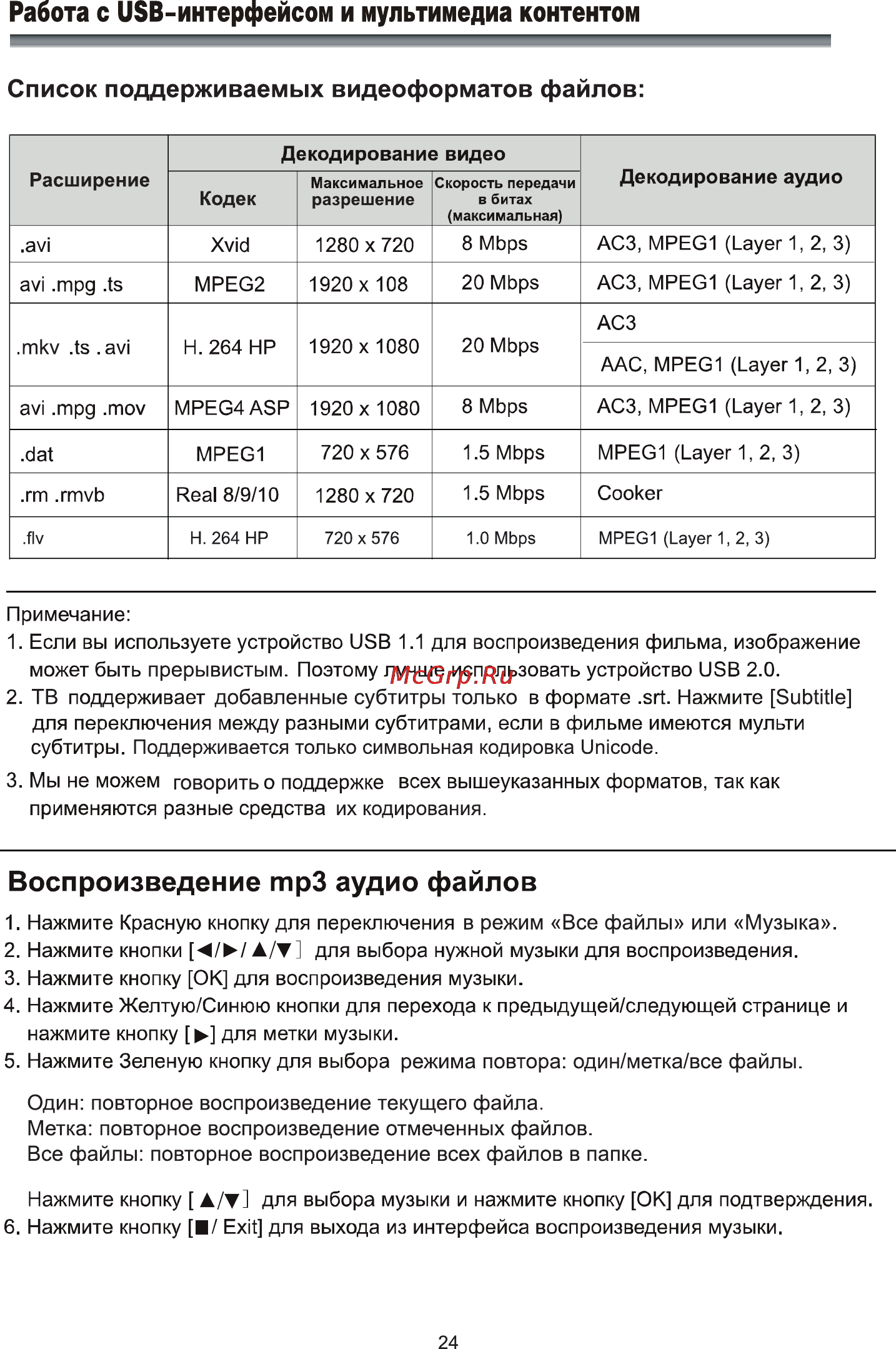 Rolsen RL-40E1004F [26/32] Воспроизведение mp3 аудио файлов