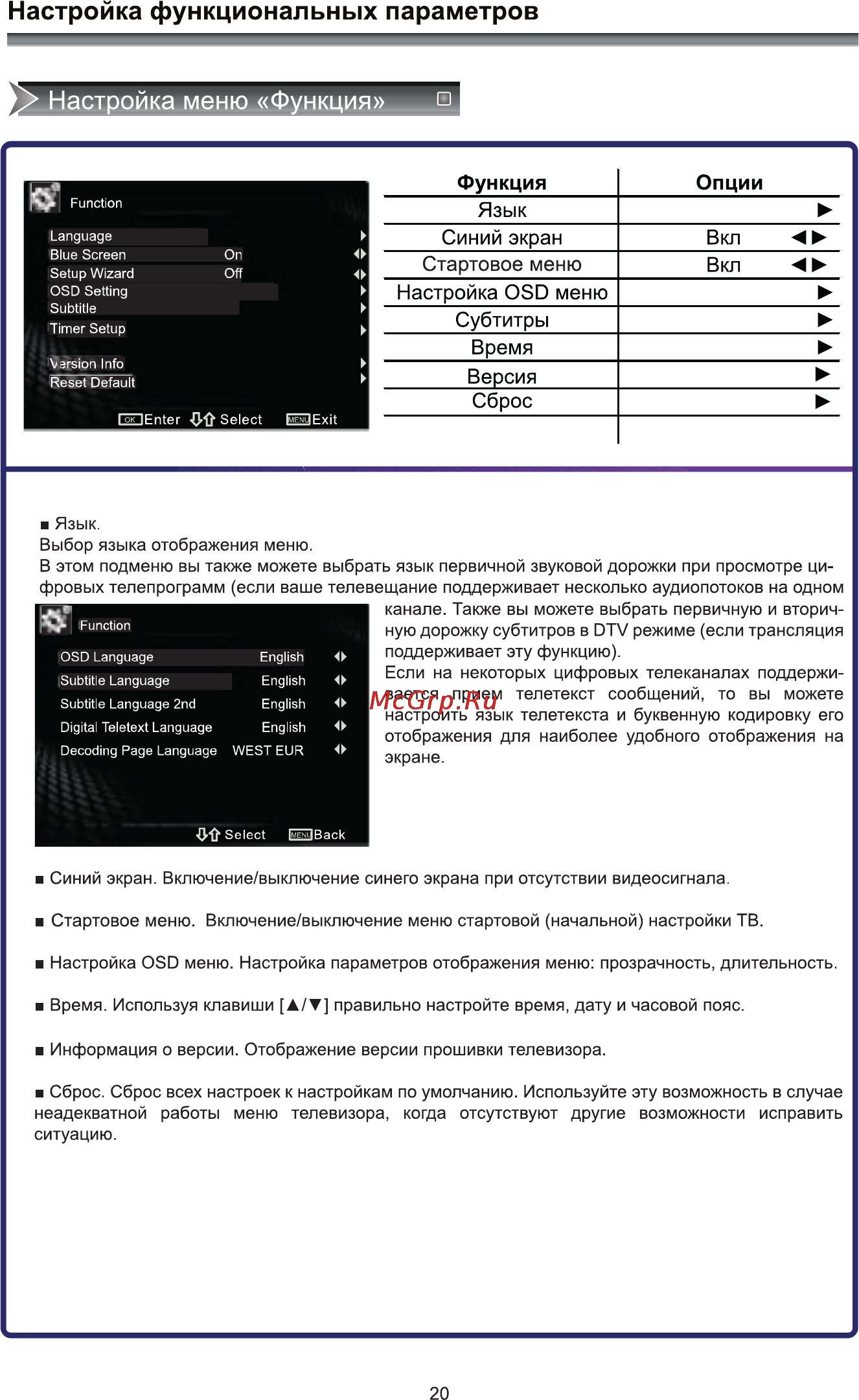 Rolsen RL-46E1004FT2C [22/36] Настройка функциональных параметров