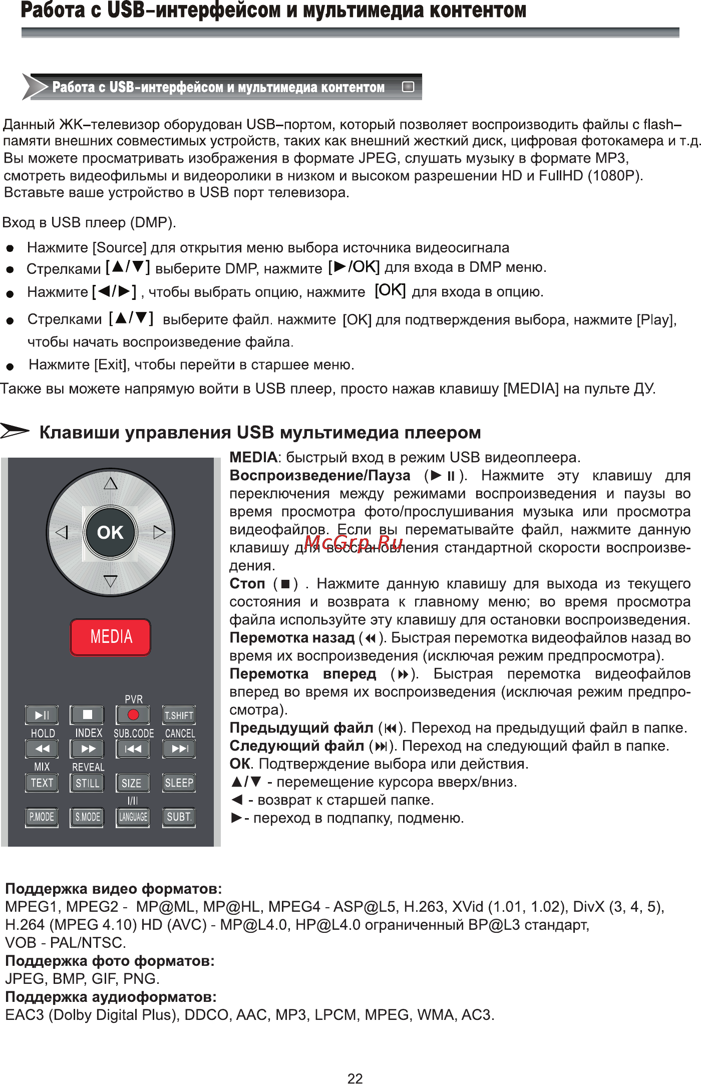 Rolsen RL-32E1004UT2C [24/36] Клавиши управления usb мультимедиа плеером