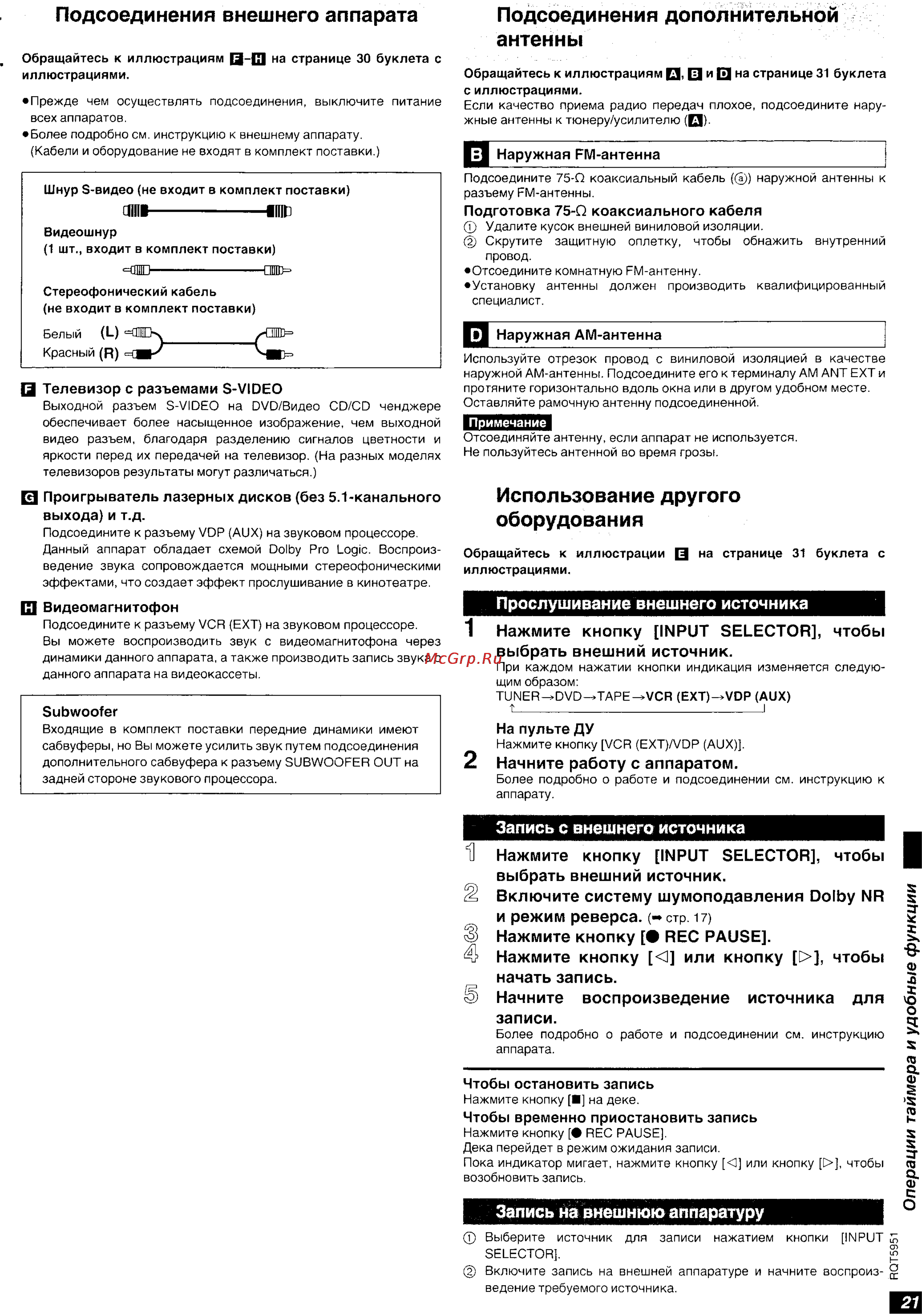 Technics SC-DV250 [21/28] Подсоединения внешнего аппарата