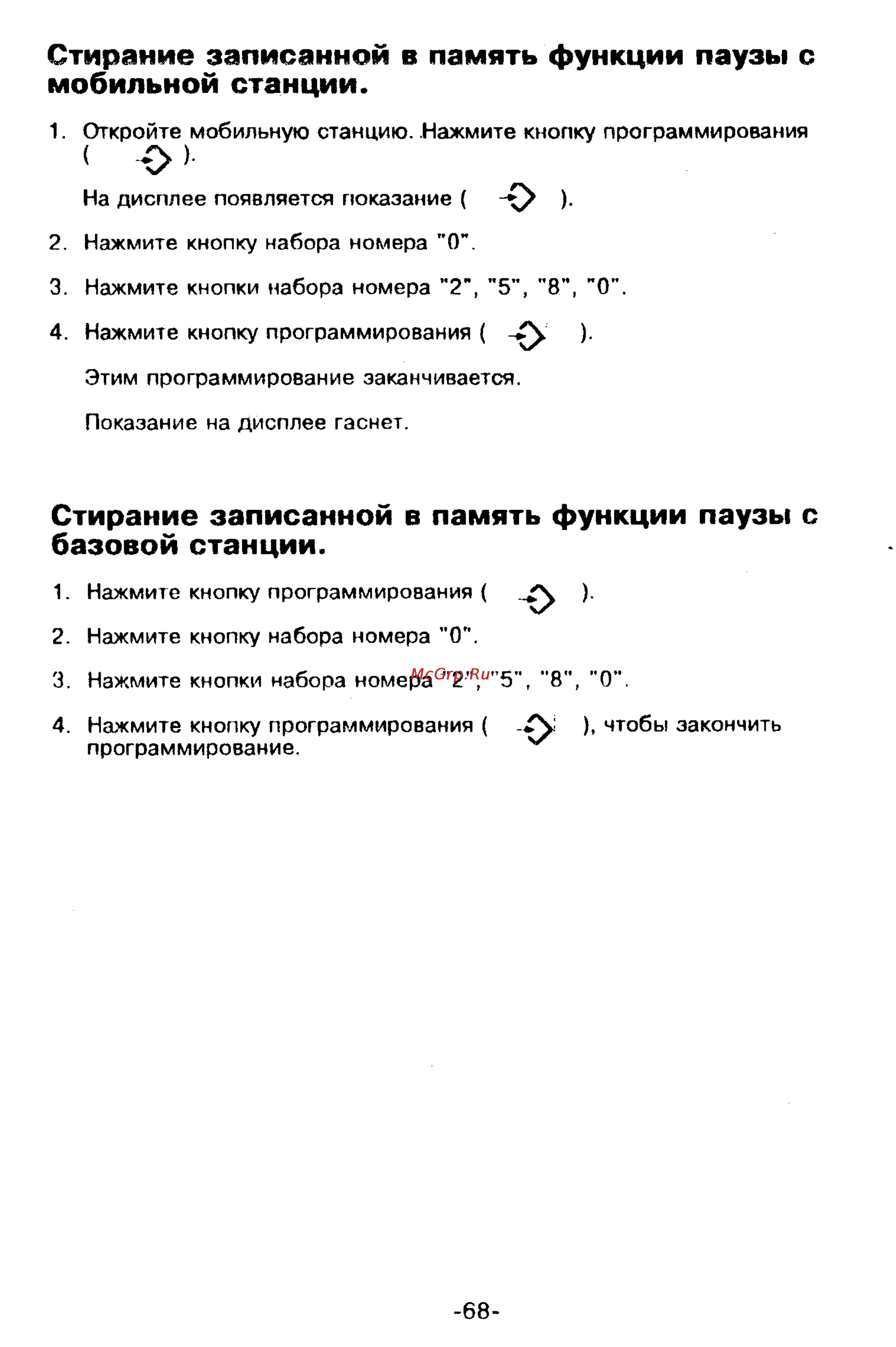 Panasonic KX-T9250 [68/91] Стирание записанной в память функции паузы с базовой станции