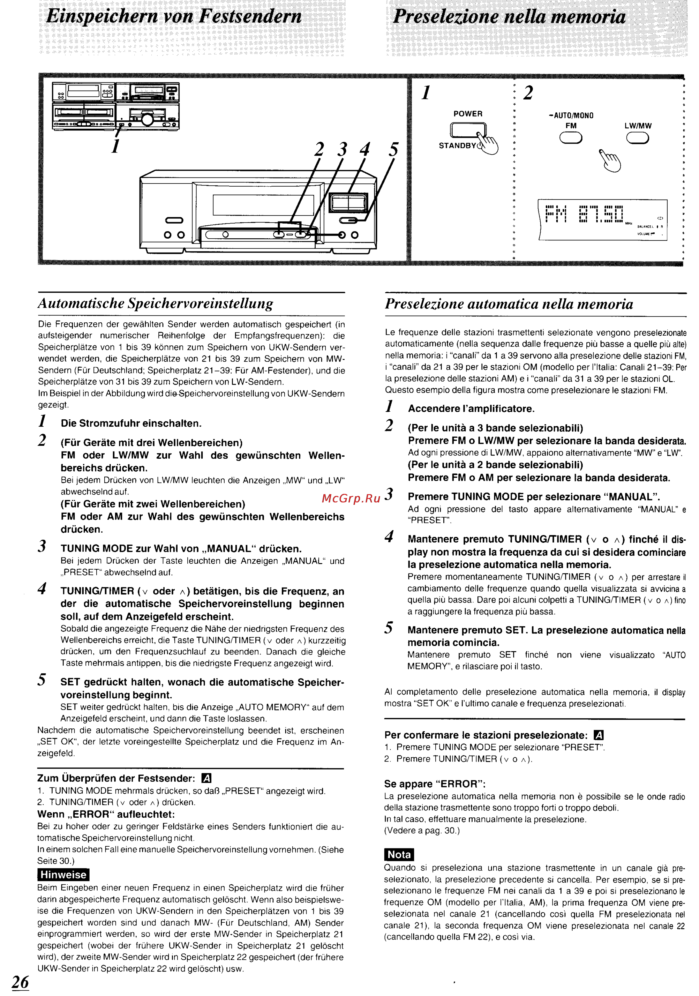 Technics SC-CH540 [23/105] Einspeichern von festsendern preselezione nella memoria