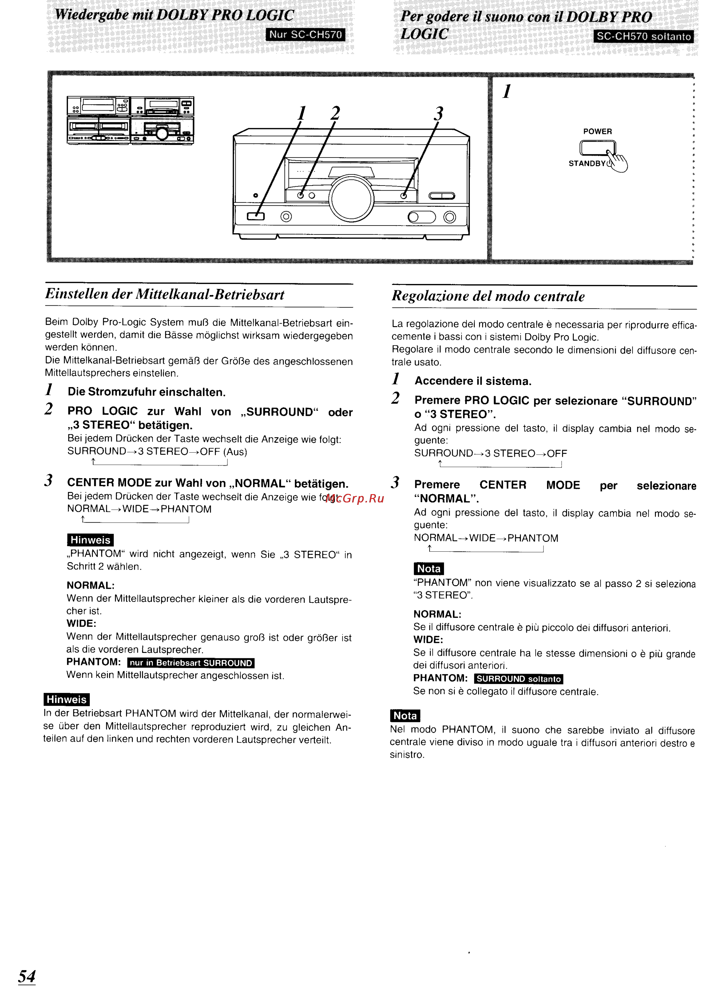 Technics SC-CH570 [51/105] Einstellen der mittelkanal betriebsart regolazione del modo centrale