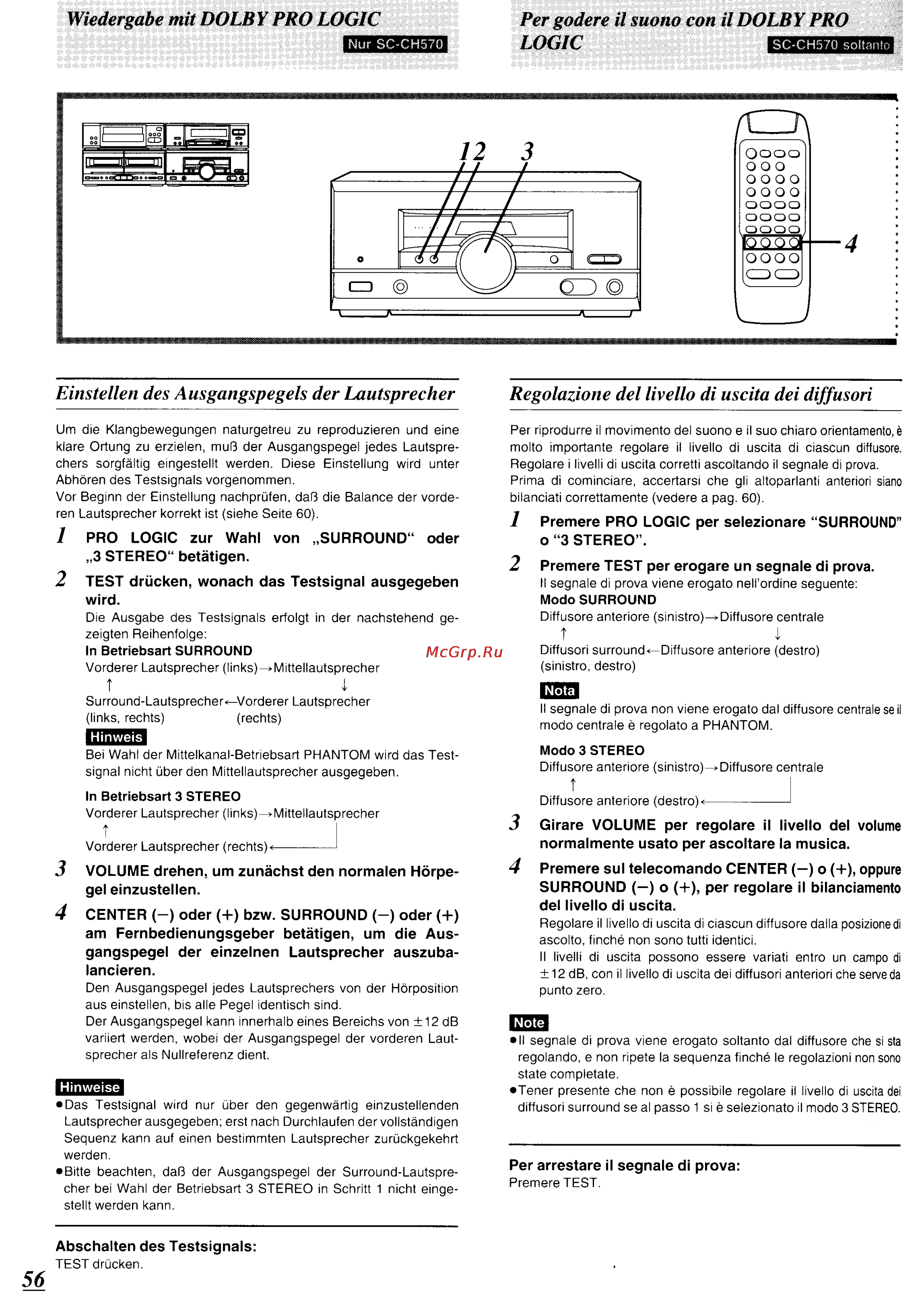 Technics SC-CH570 [53/105] Einstellen des ausgangspegels der lautsprecher regolazione del livello di uscita dei diffusori