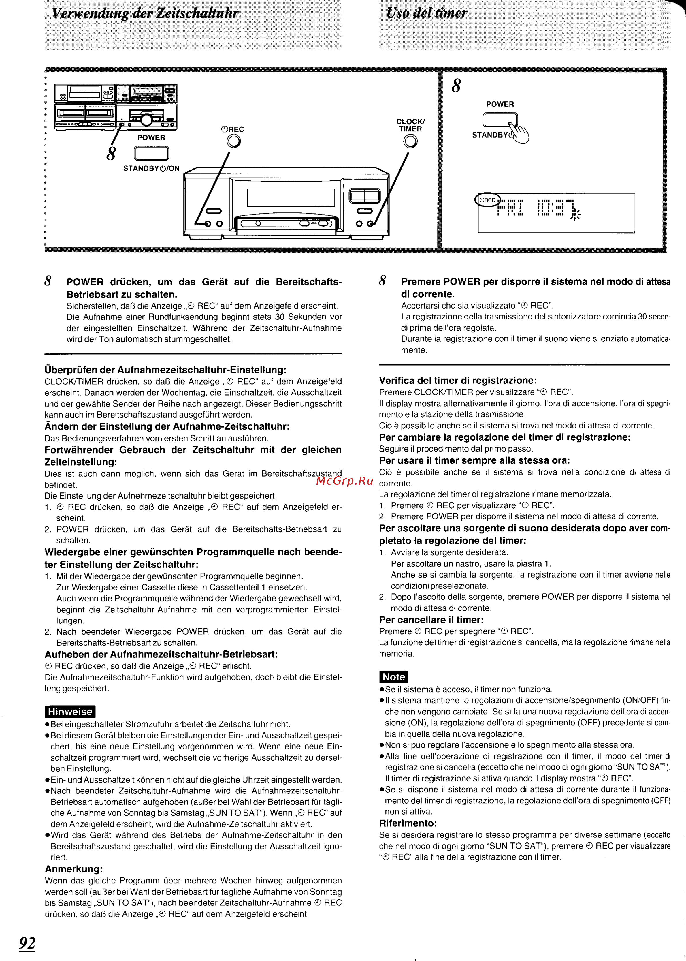 Technics SC-CH570 [88/105] Venvendung der zeitschaltuhr uso del timer