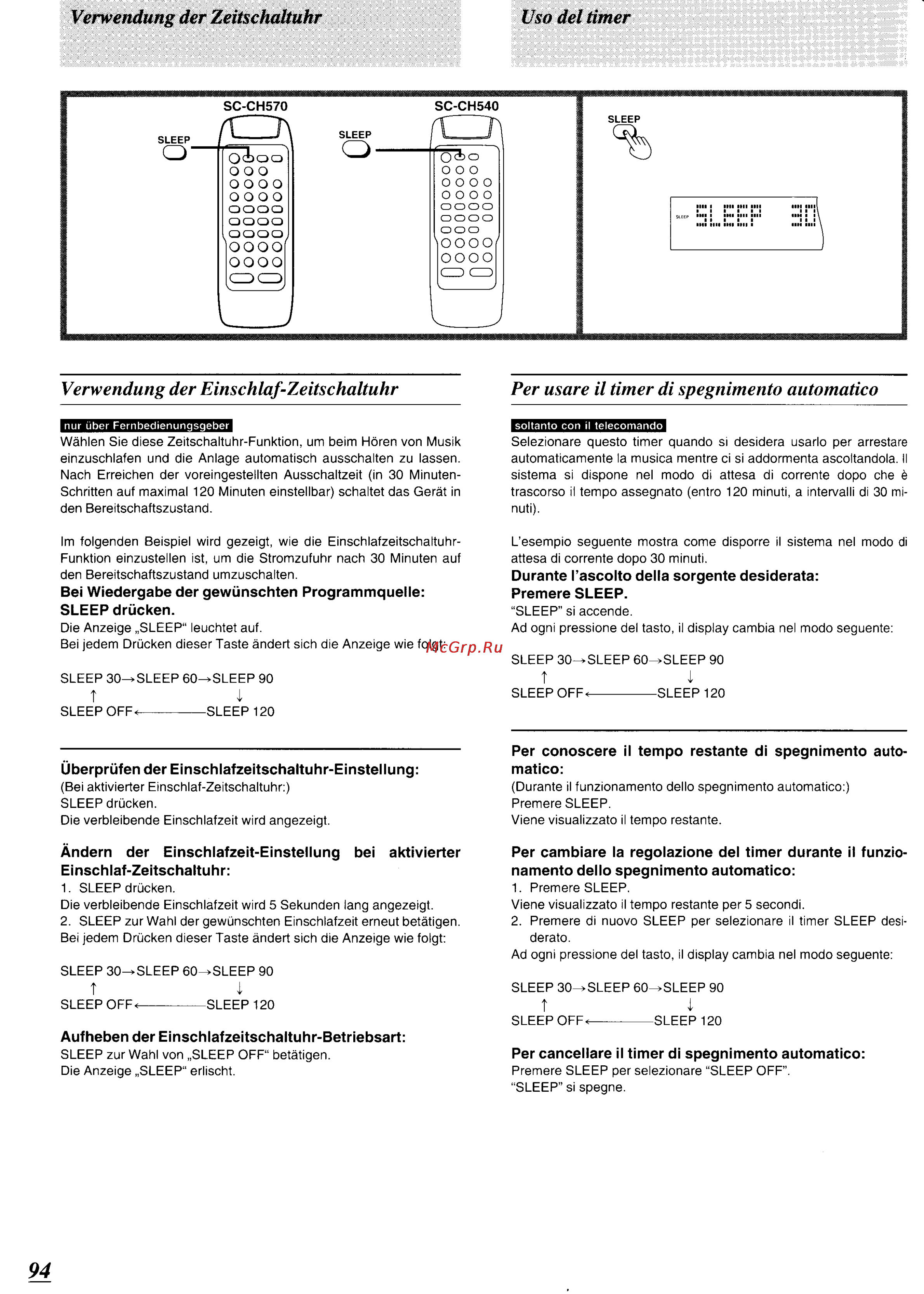 Technics SC-CH570 [90/105] Verwendung der einschlaf zeitschaltuhr per usare il timer di spegnimento automático