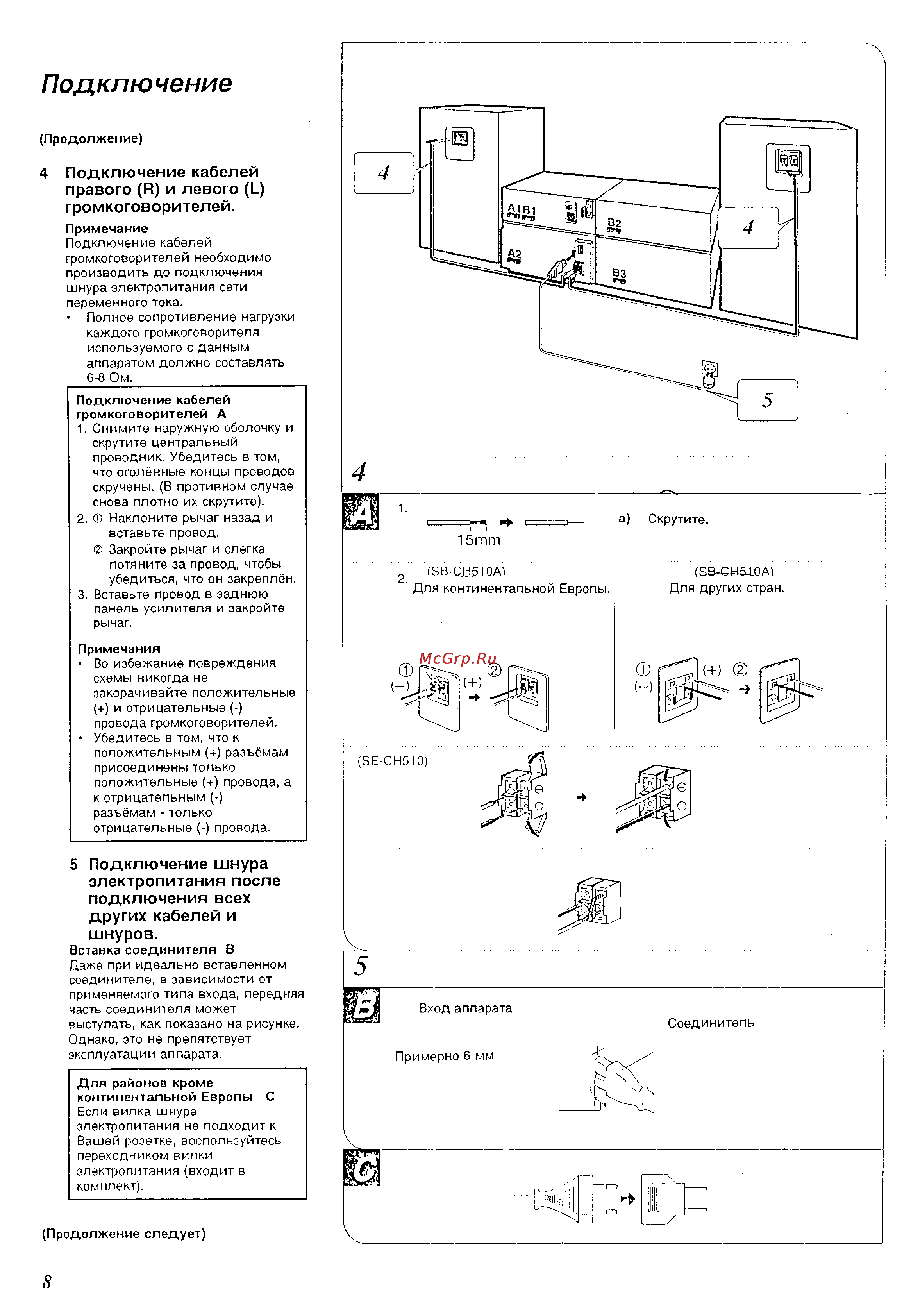Technics SC-CH510 [8/64] Подключение кабелей