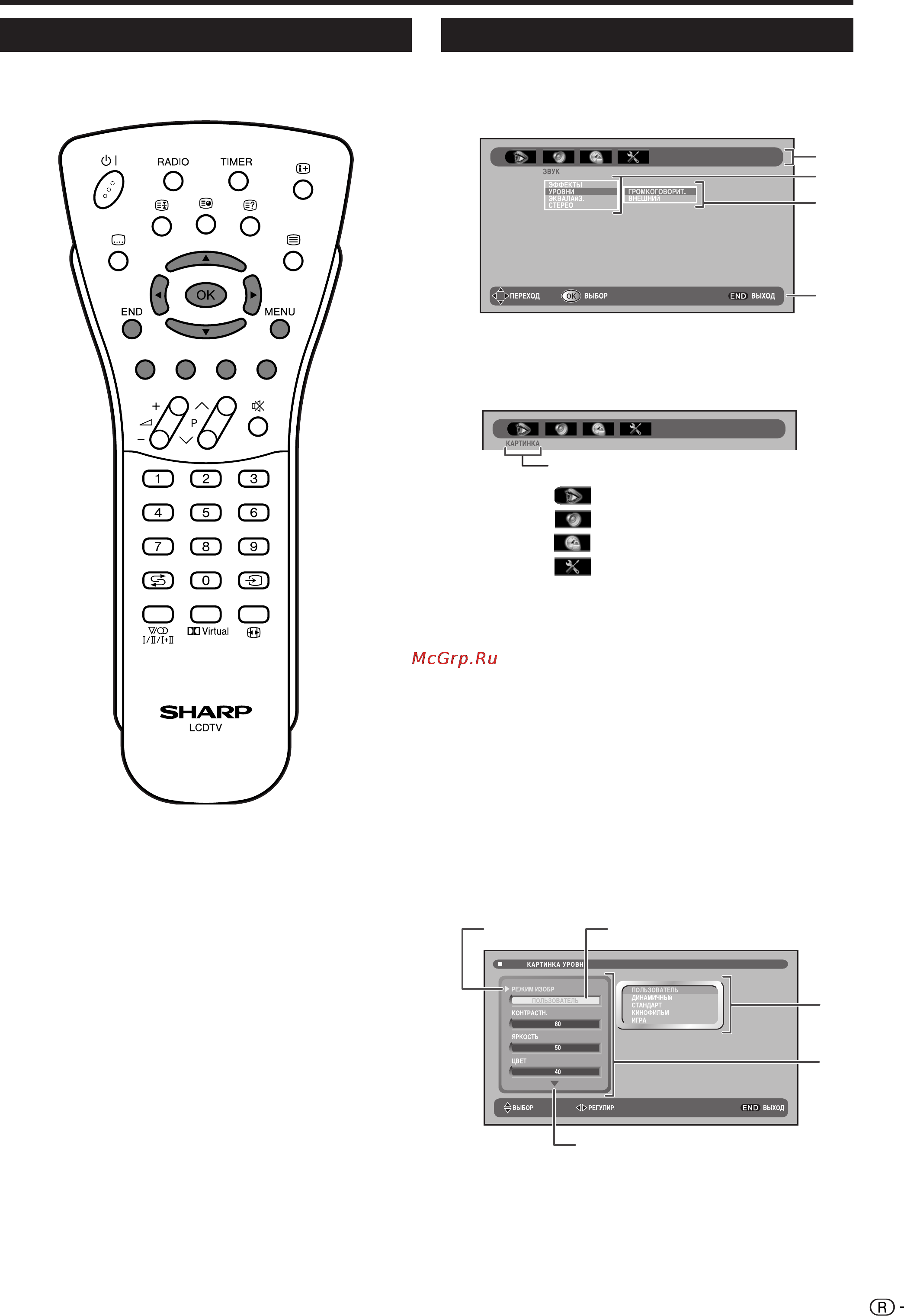 Sharp LC-26GA6E [11/28] Кнопки управления меню