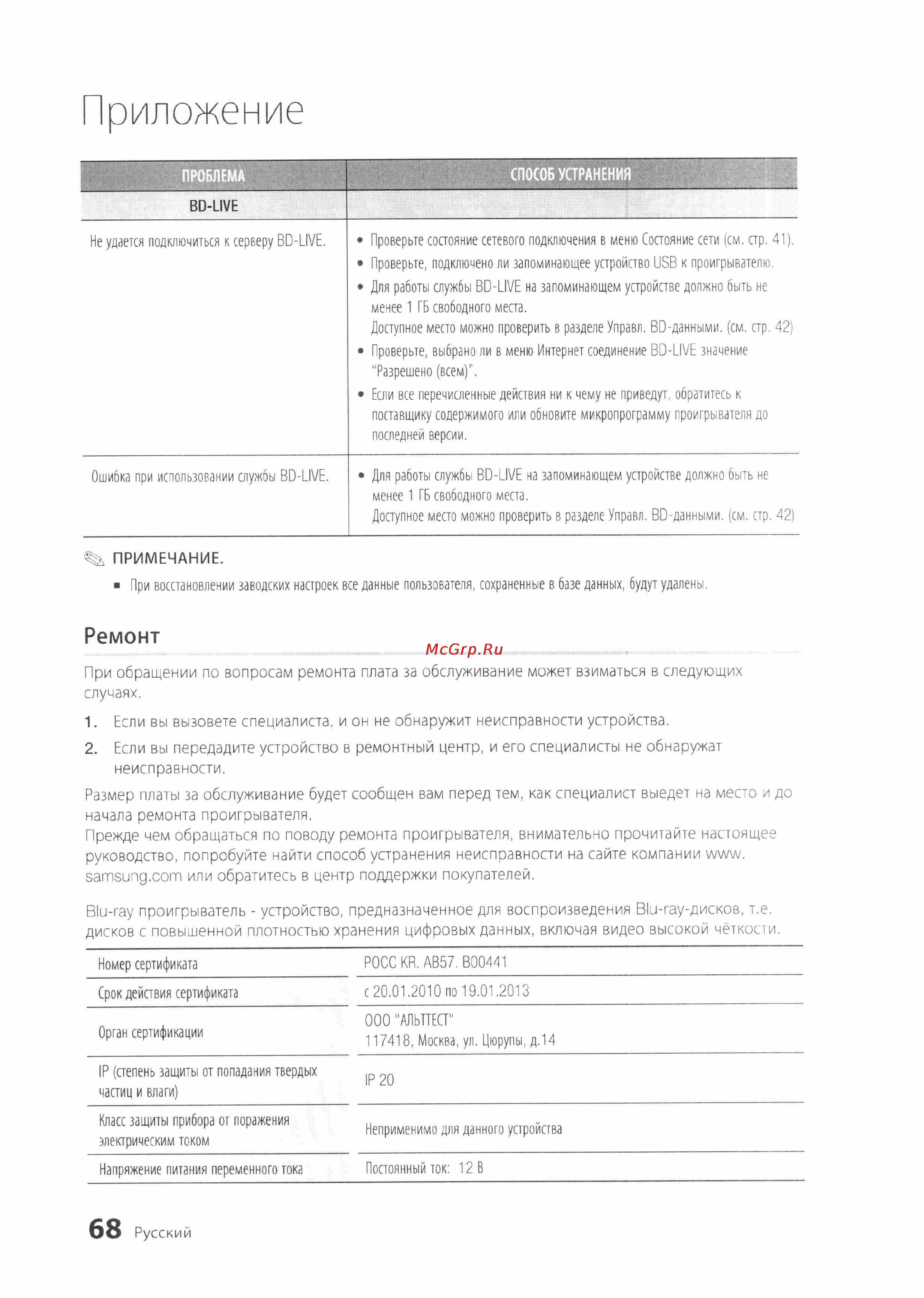Samsung BD-D7500 [68/74] Приложение
