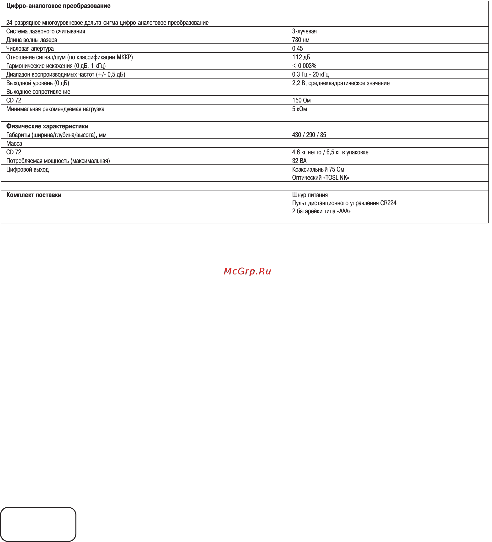 Arcam CD73 [7/7] Технические характеристики