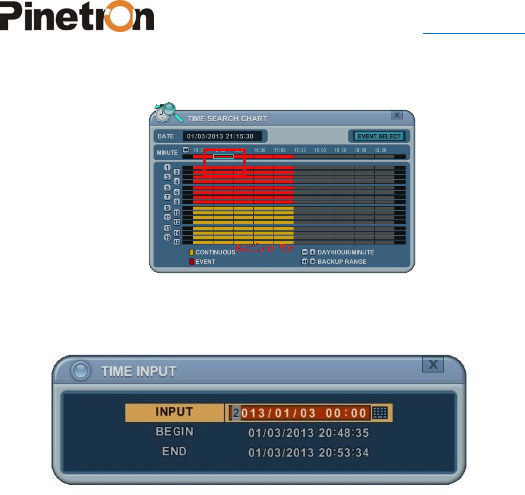 Pinetron PNR-HD8016 [86/99] Поиск видеофрагмента по времени и дате
