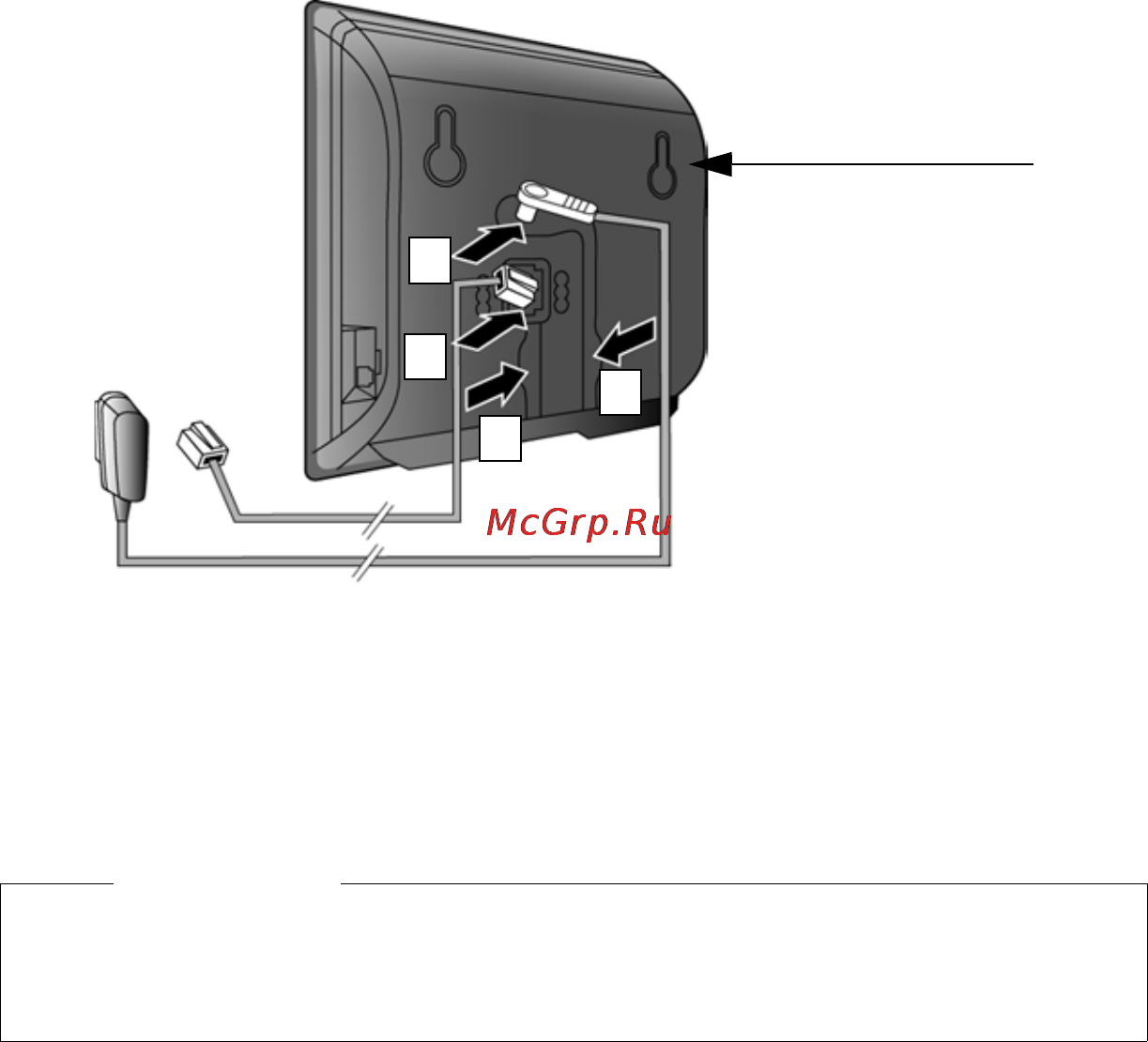 Gigaset C595IP [20/257] Подключение телефонного провода и кабеля питания к базовому блоку
