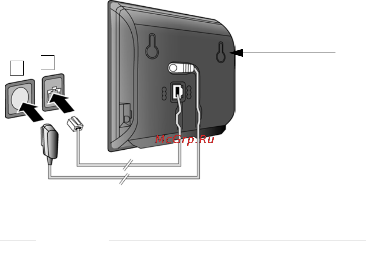 Gigaset C590IP [21/257] Подключение базового блока к стационарной линии и к сети электропитания