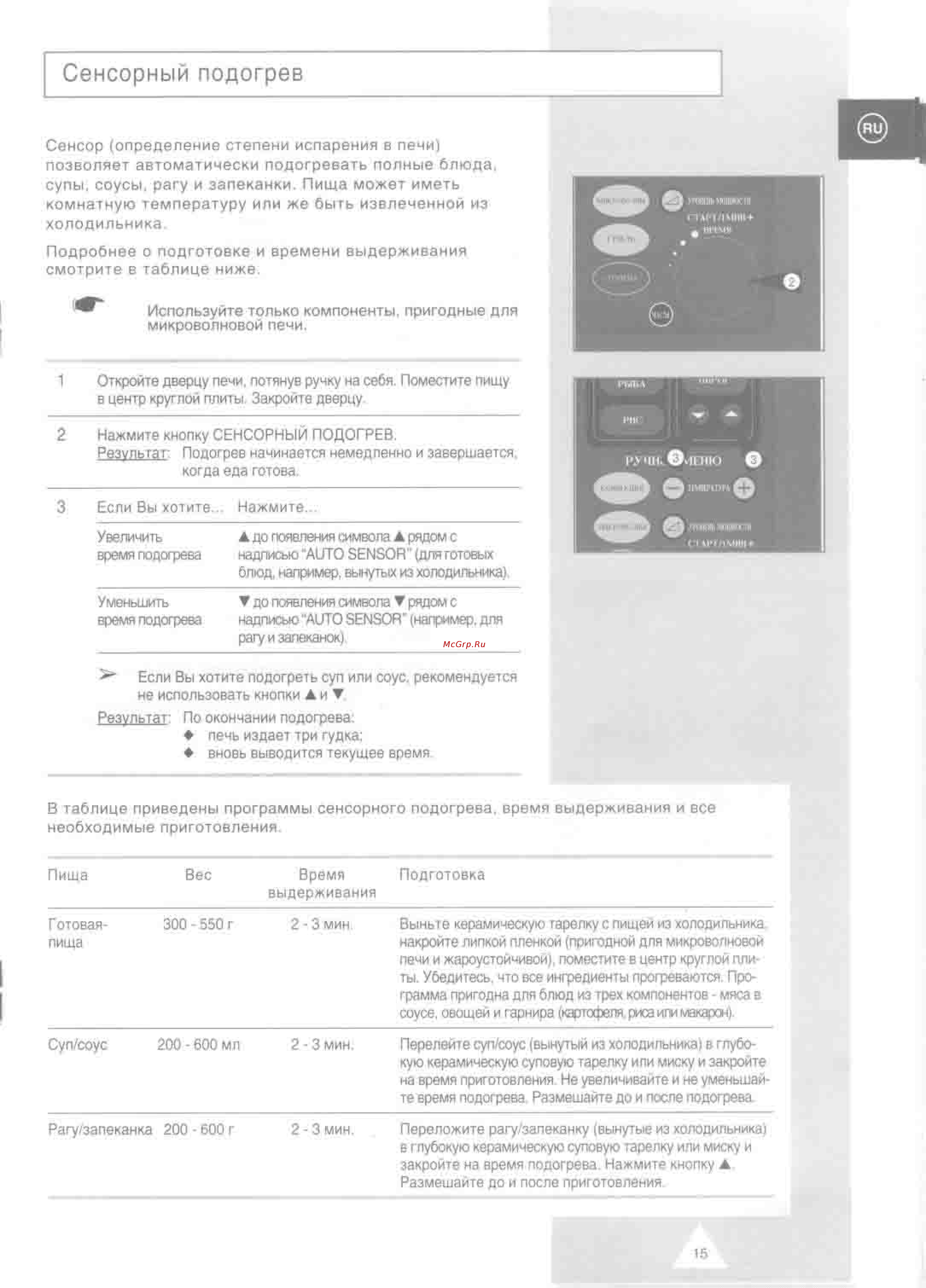Samsung CO88R [15/28] Сенсорный подогрев