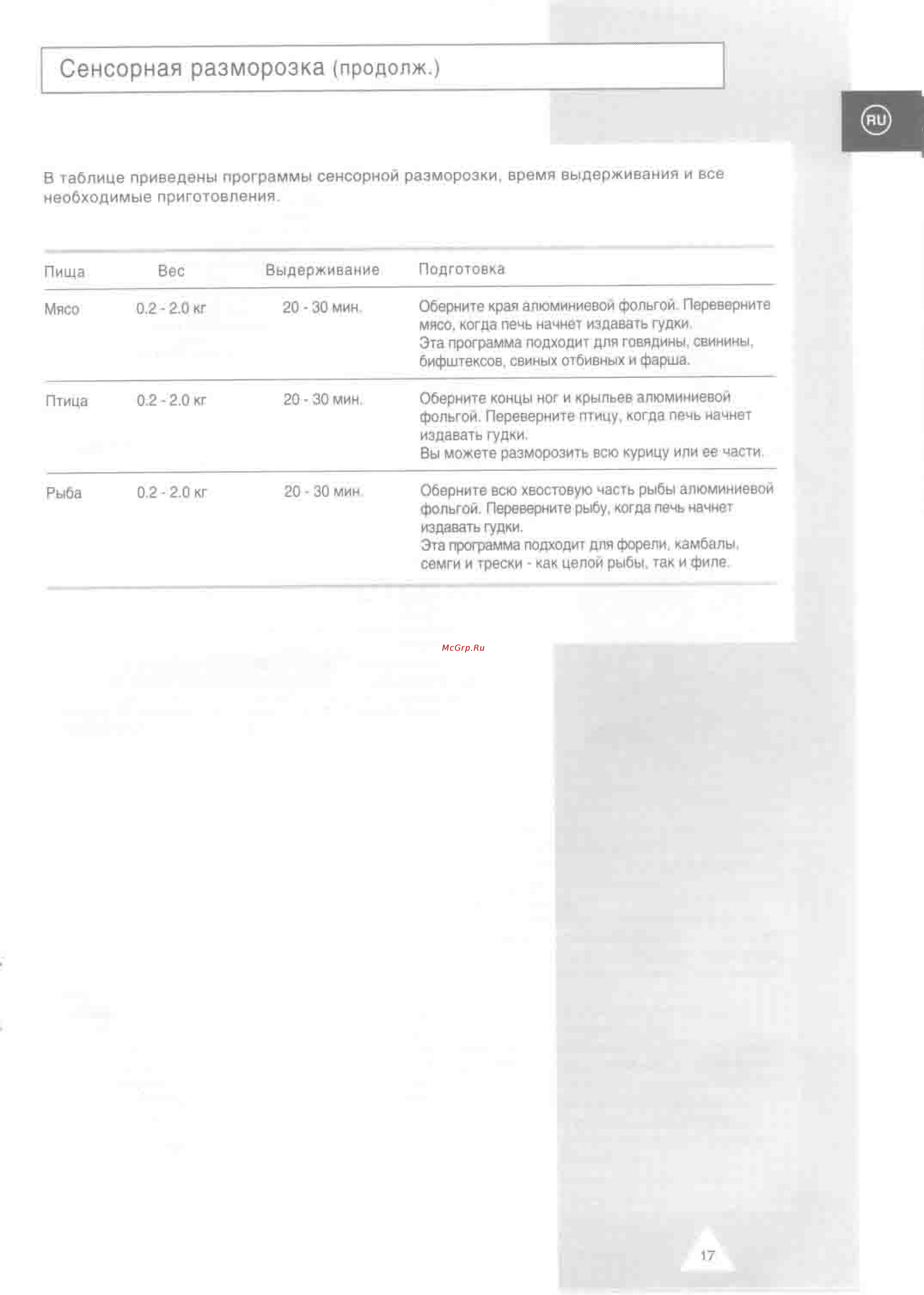 Samsung CO88R [17/28] Сенсорная разморозка продолж