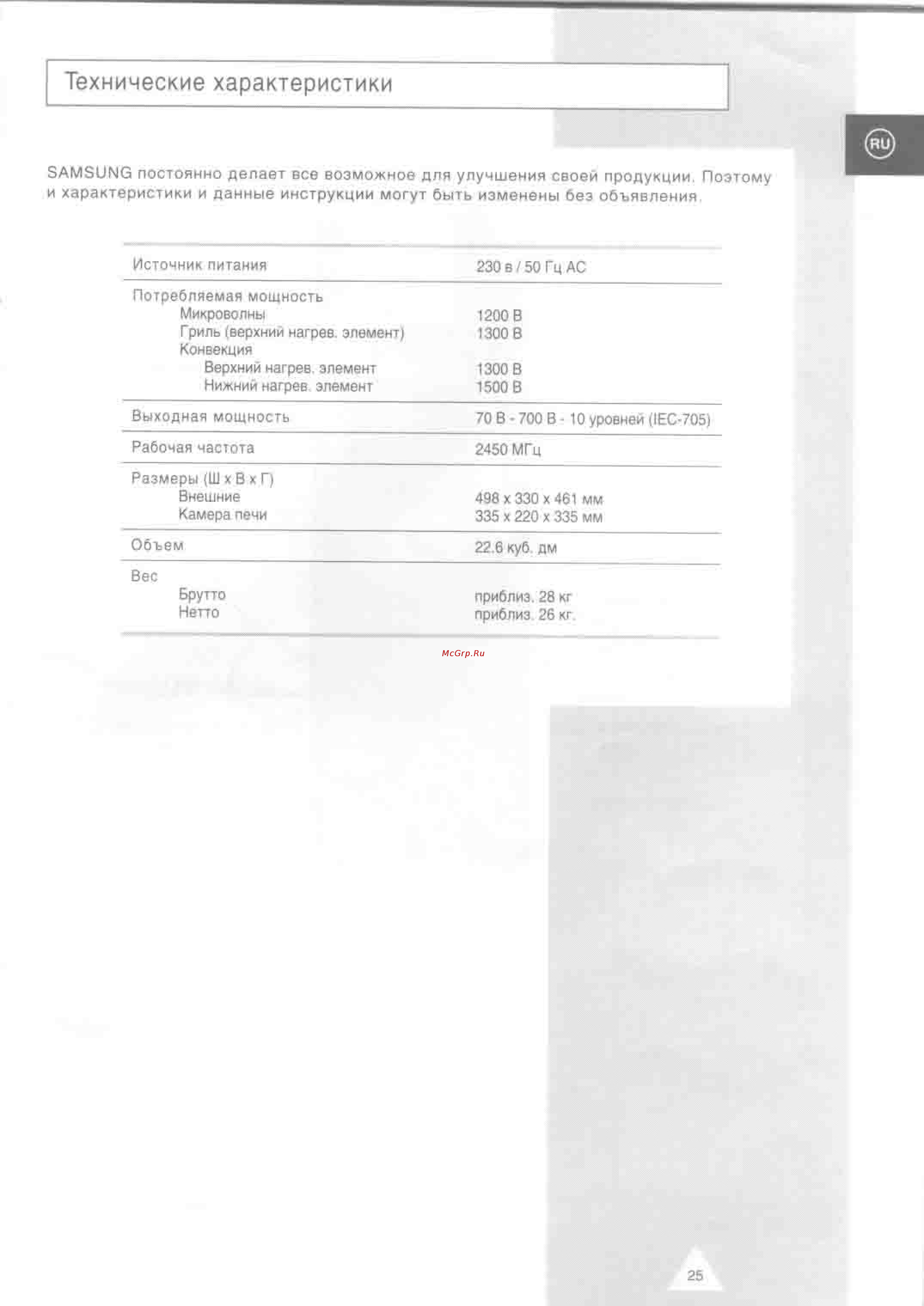 Samsung CO88R [25/28] Технические характеристики