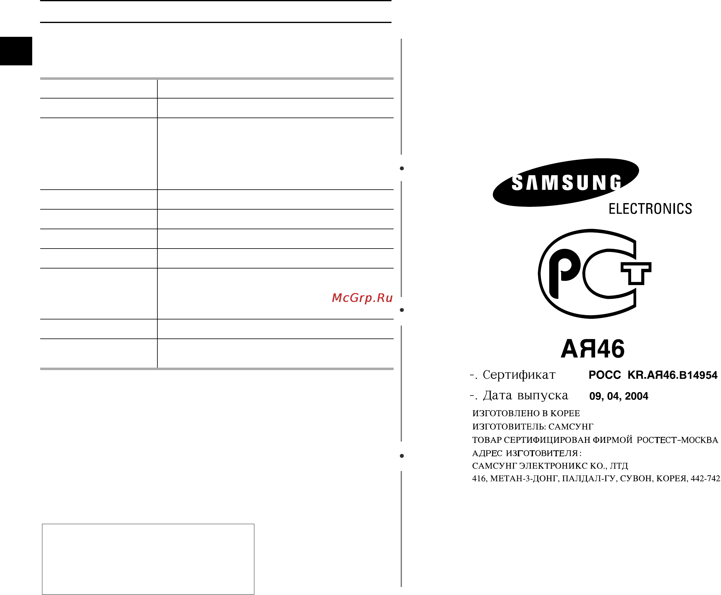 Samsung PG81R [24/24] Рекомендуемый период 7 пет