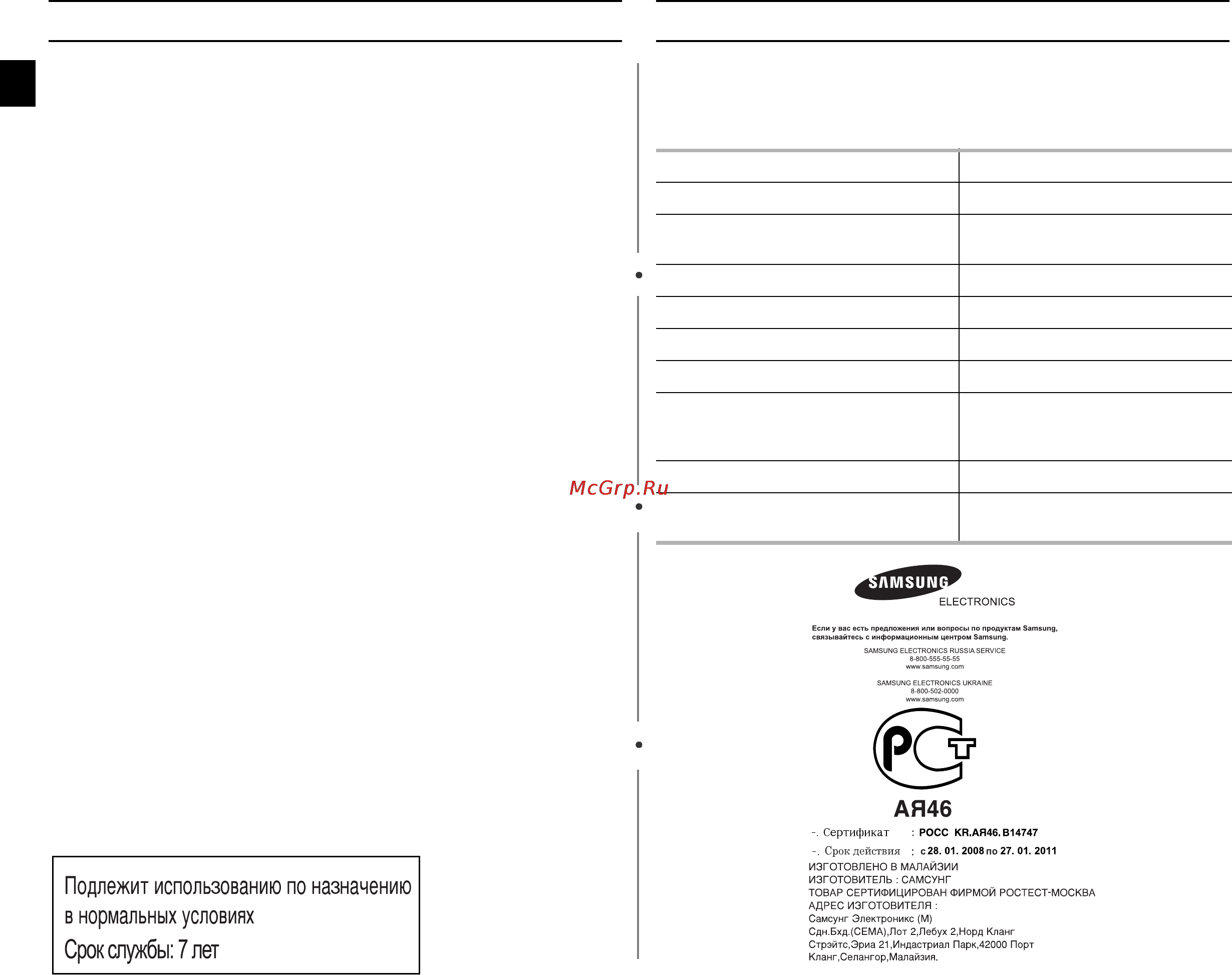 Samsung MW71ER [8/8] Технические характеристики